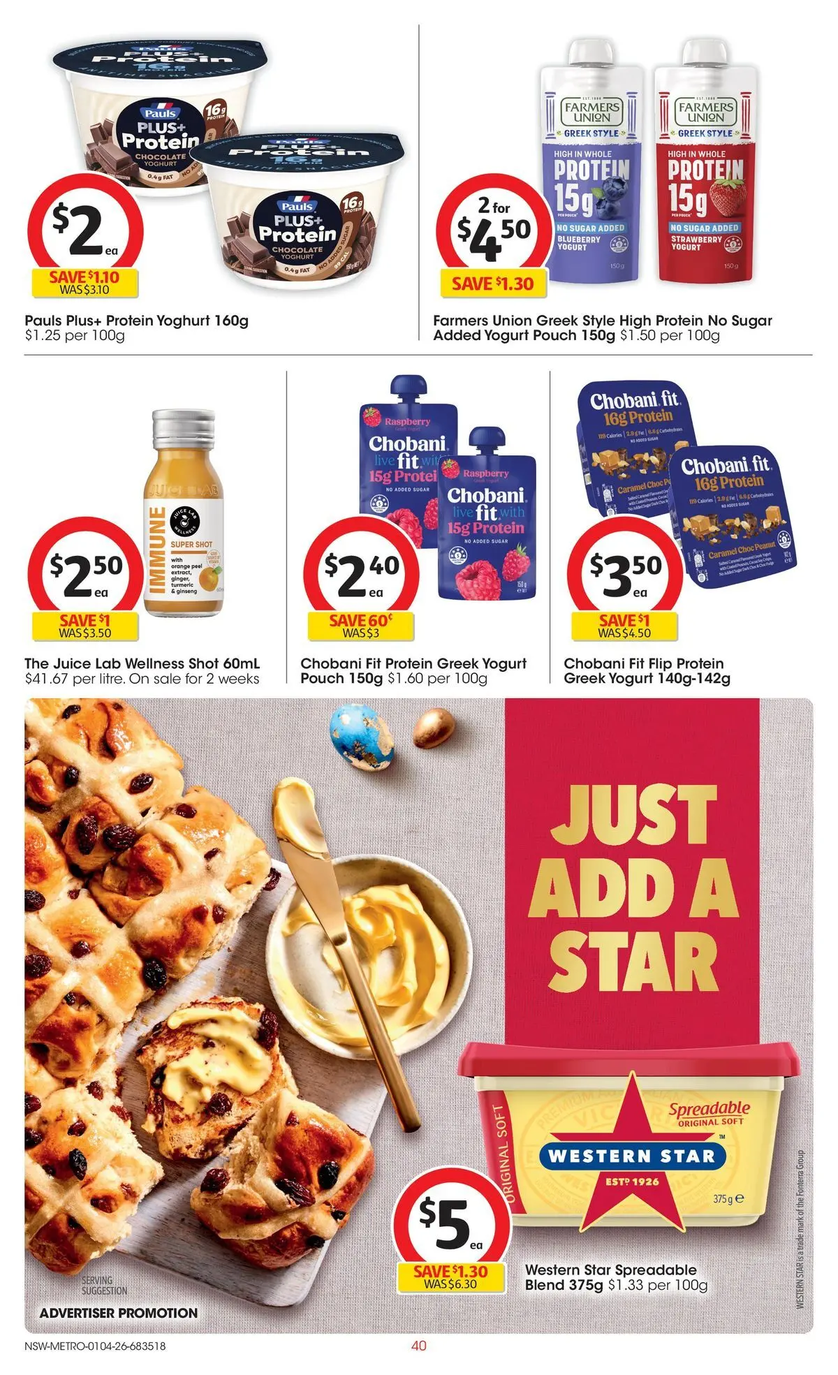 ﻿Coles catalogue valid from 01/04/2026 > Online Australia | Page: 40 | Products: Yoghurt, Chocolate, Juice, Sugar