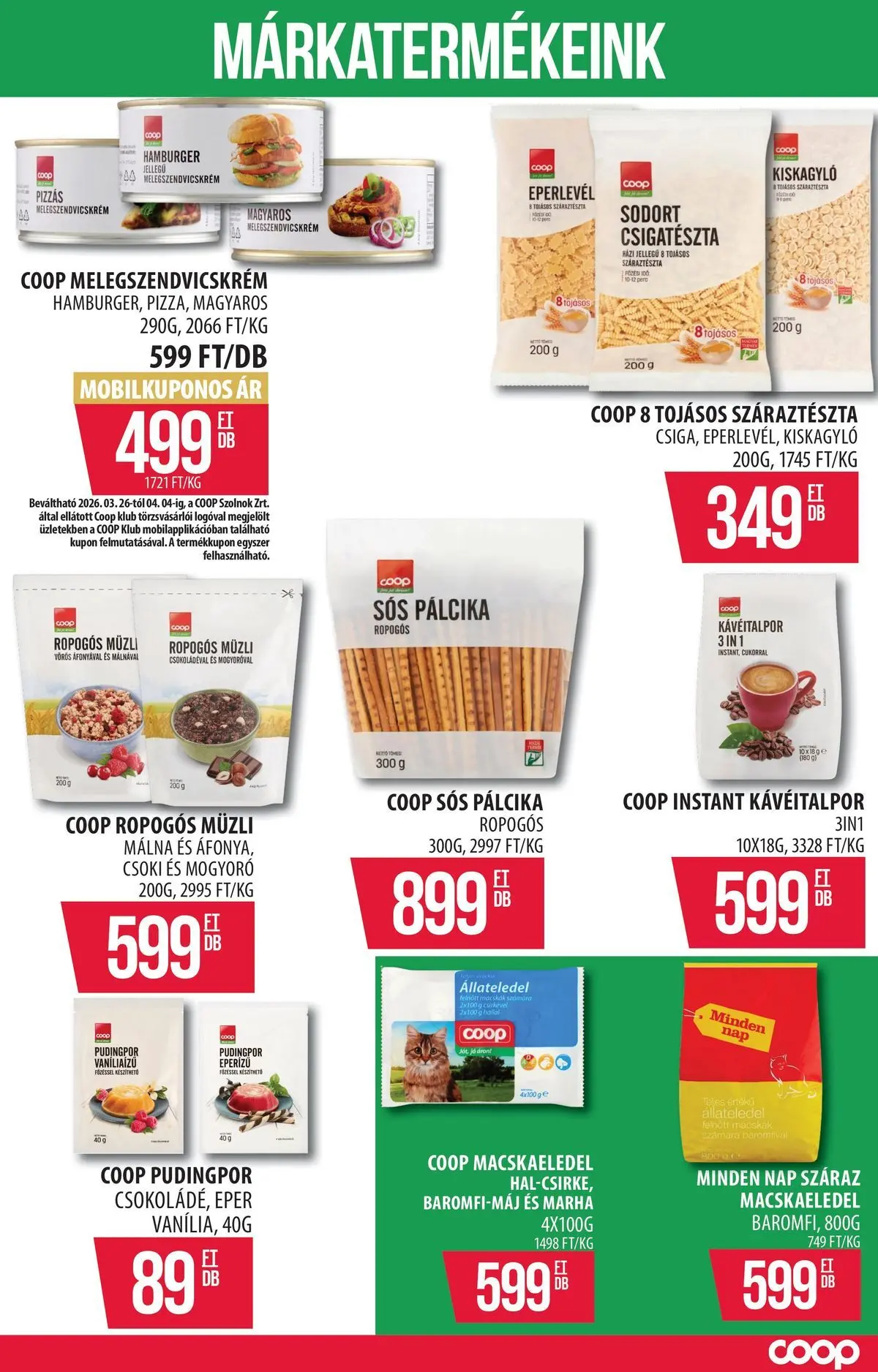 COOP Szolnok akciós újság Székesfehérvár - 2026.03.29. -tól/töl > akció, lapozható szórólap 🛍️ | Oldal: 7 | Termékek: Hamburger, Müzli, Macskaeledel, Sós pálcika