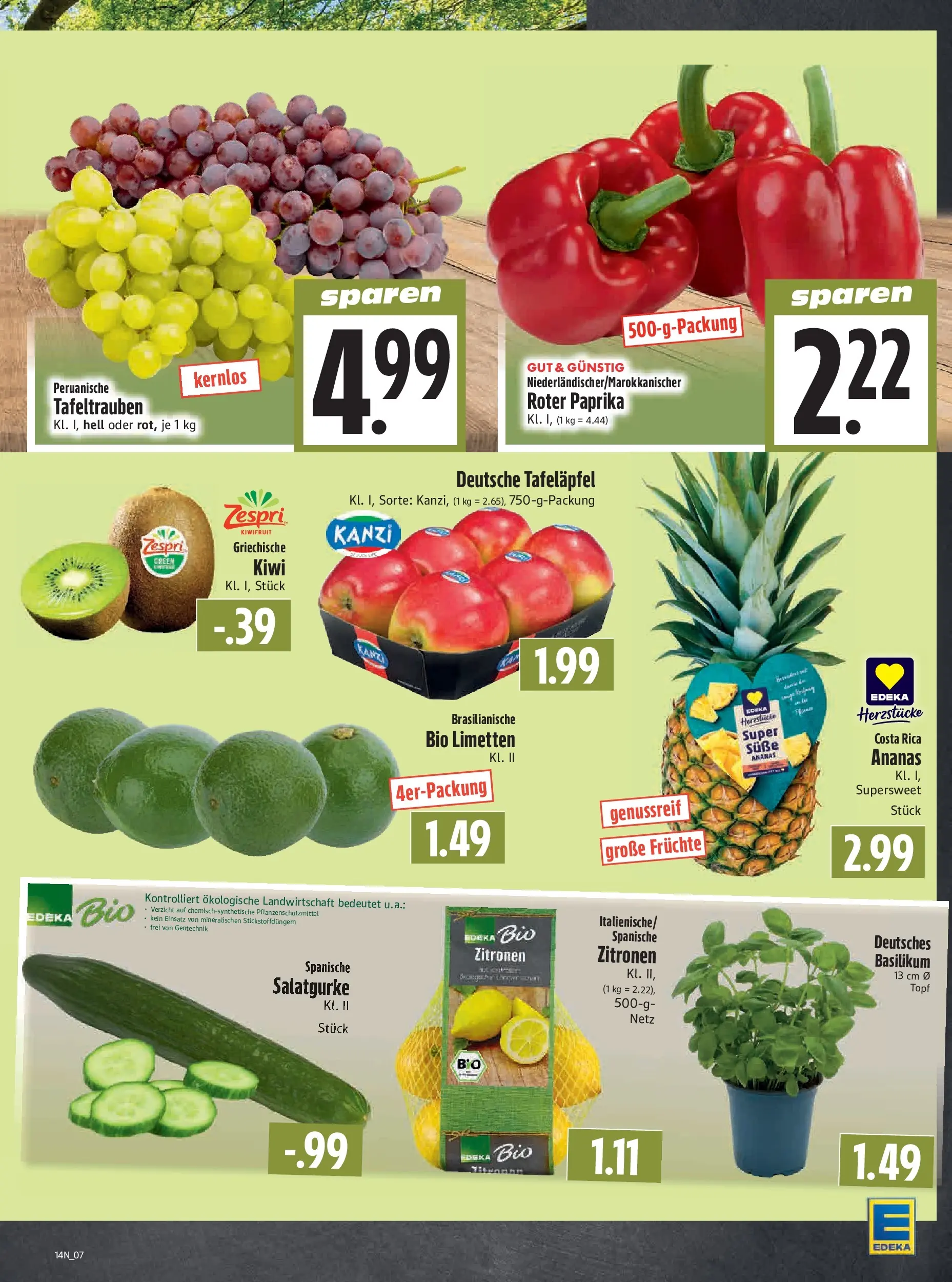 Angebote - Edeka Hahner: Wochenangebote (ab 29.03.2026) zum Blättern | Seite: 9 | Produkte: Limetten, Ananas, Paprika, Kiwi