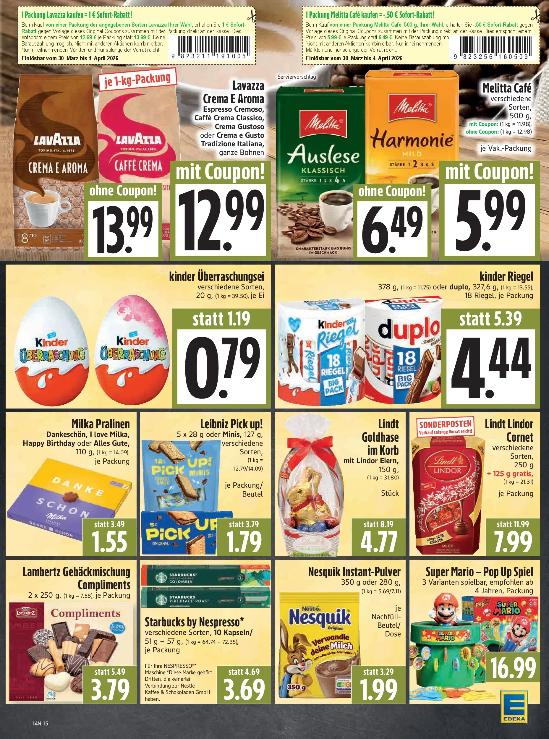 Angebote - Edeka Hahner: Wochenangebote (ab 29.03.2026) zum Blättern | Seite: 17 | Produkte: Melitta, Nesquik, Korb, Starbucks