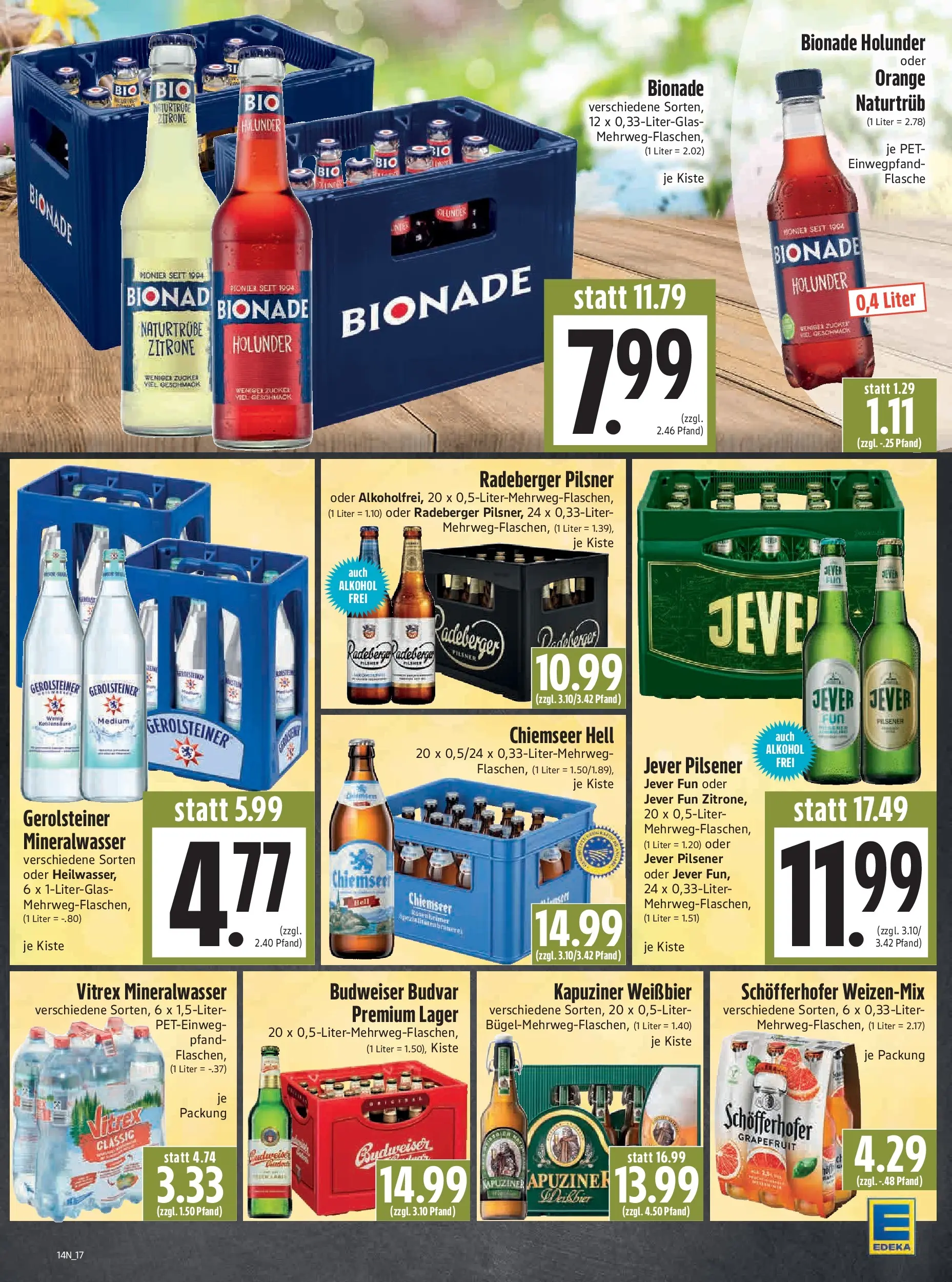Angebote - Edeka Hahner: Wochenangebote (ab 29.03.2026) zum Blättern | Seite: 19 | Produkte: Mineralwasser, Grapefruit, Zitrone, Budweiser