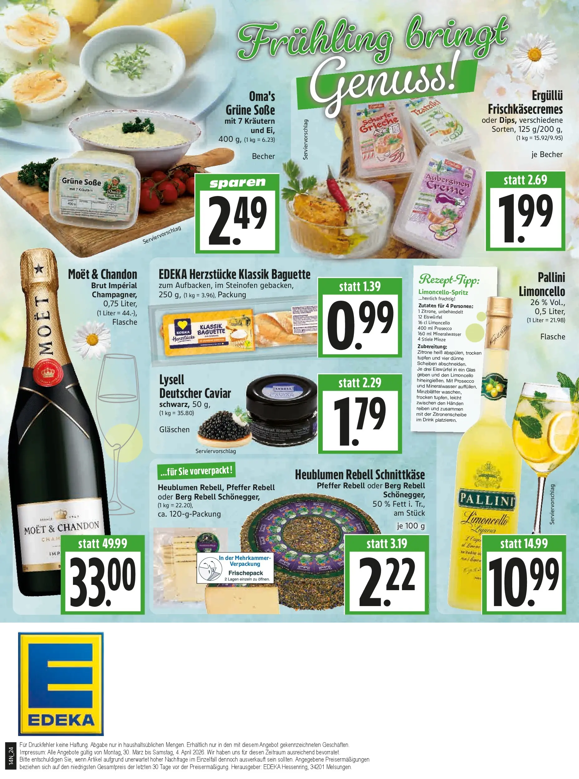 Angebote - Edeka Hahner: Wochenangebote (ab 29.03.2026) zum Blättern | Seite: 26 | Produkte: Baguette, Mineralwasser, Zitrone, Limoncello