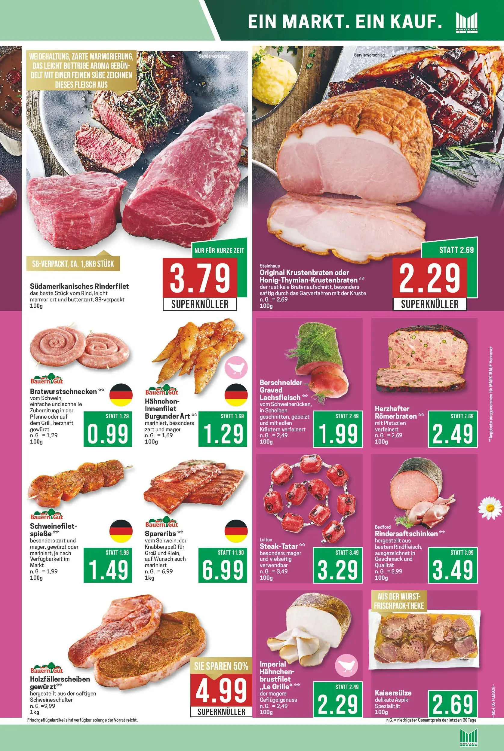Marktkauf Prospekt Meppen	 (ab 30.03.2026) » Angebote online | Seite: 7 | Produkte: Hahnchen, Rinderfilet, Krustenbraten, Wurst