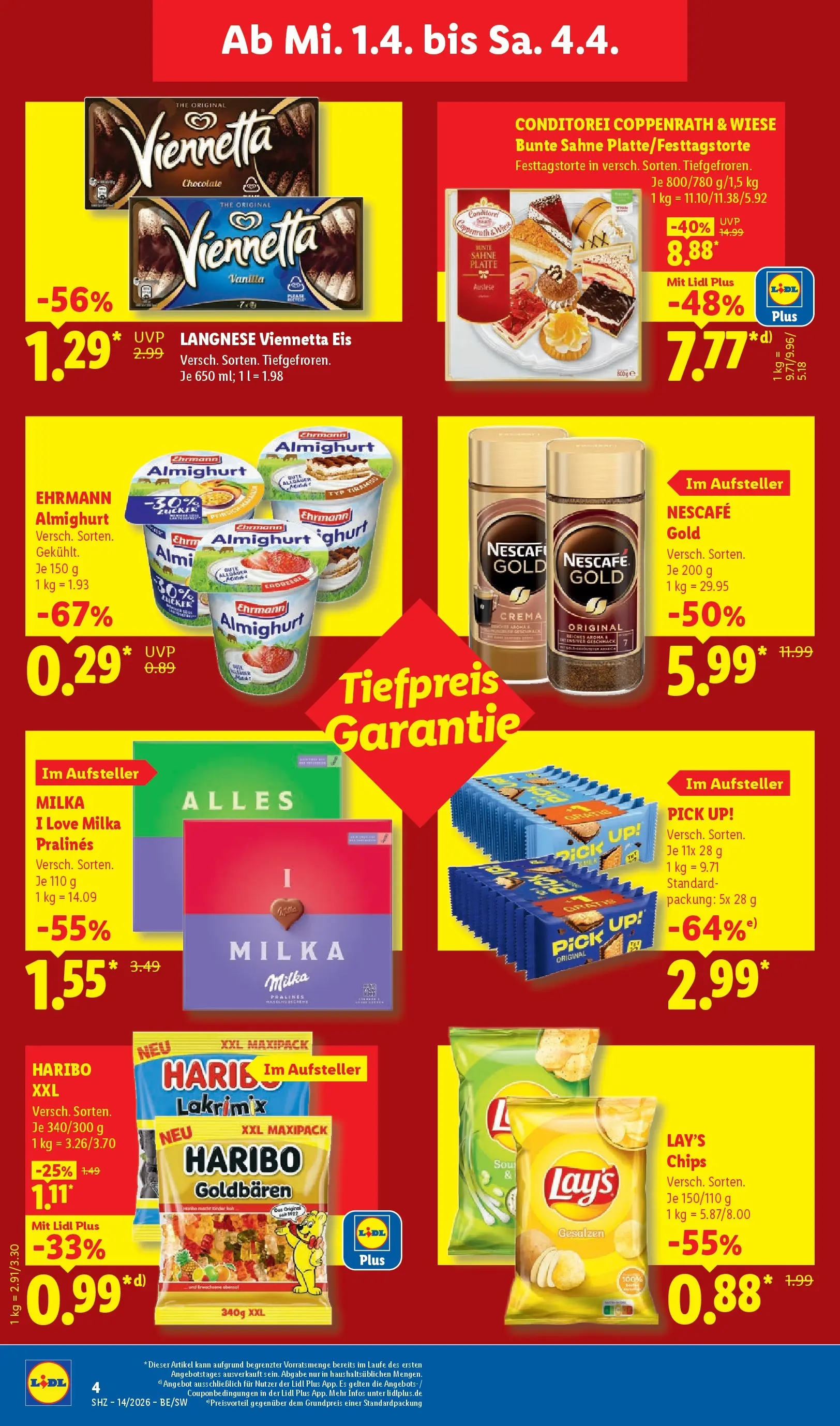 Lidl Prospekt Mahlow (ab 29.03.2026) » Angebote online | Seite: 4 | Produkte: Langnese, Nescafe, Haribo, Chips Lidl Prospekt Mahlow (ab 29.03.2026) zum Blättern » Angebote | Seite: 4 | Produkte: Langnese, Nescafe, Haribo, Chips