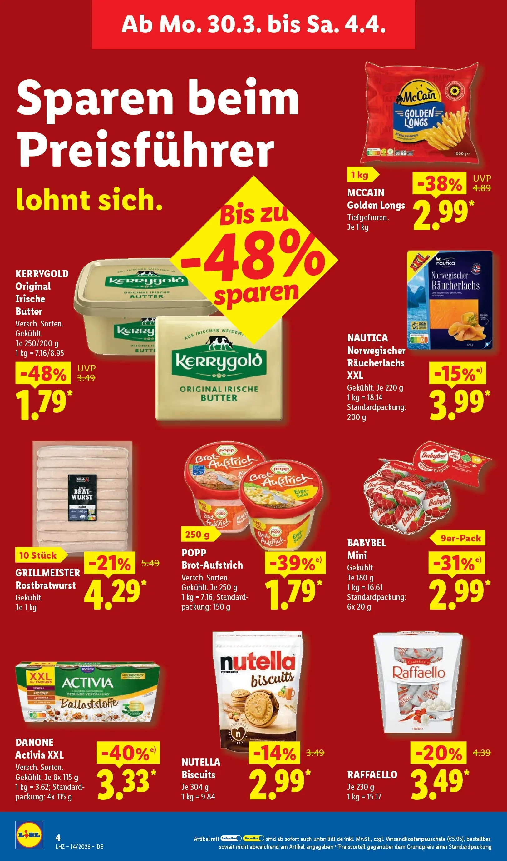 Lidl Prospekt Plettenberg (ab 29.03.2026) zum Blättern » Angebote | Seite: 14 | Produkte: Activia, Nutella, Wurst, Babybel