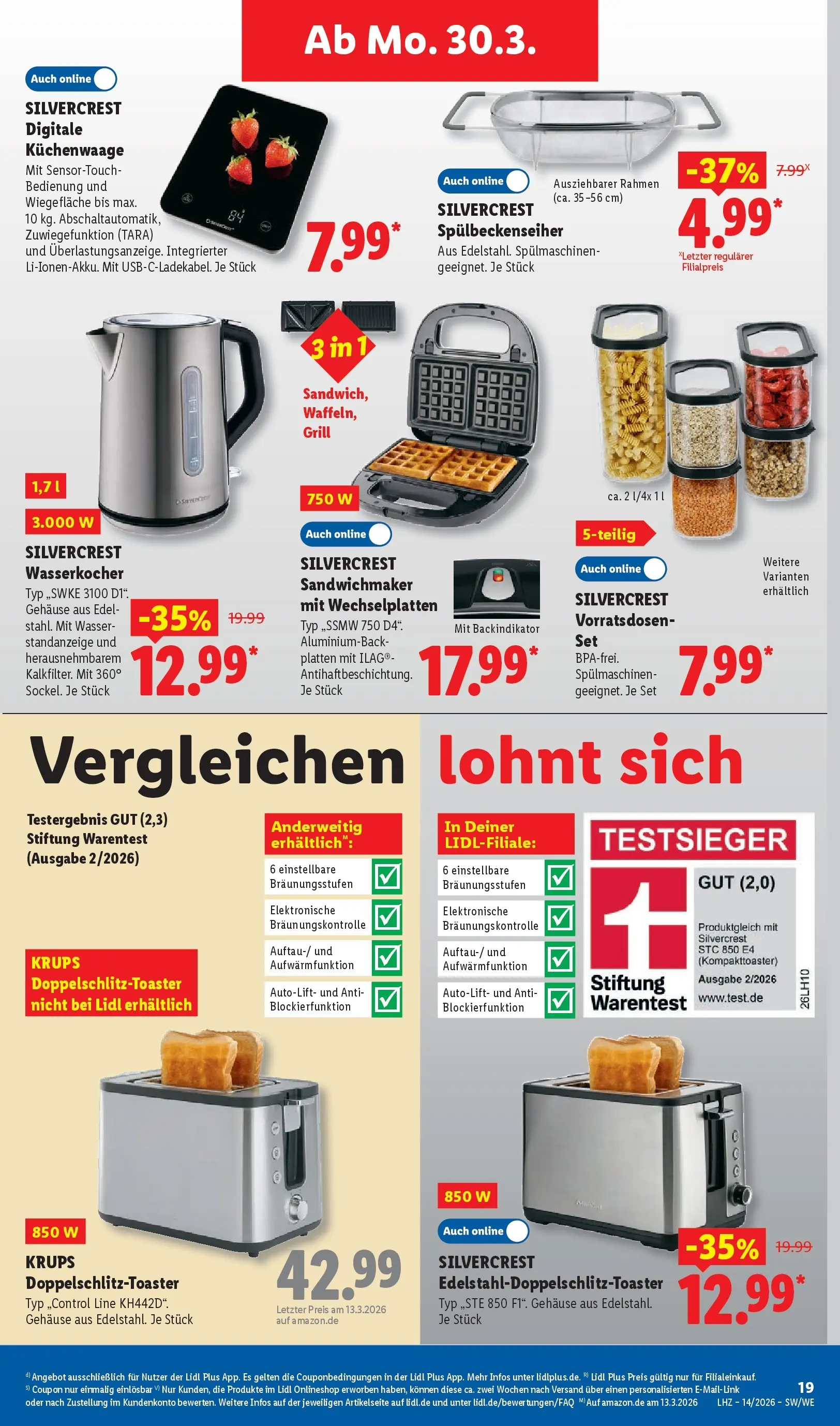 Lidl Prospekt Plettenberg (ab 29.03.2026) zum Blättern » Angebote | Seite: 39 | Produkte: Krups, Grill, Sandwichmaker, Wasser