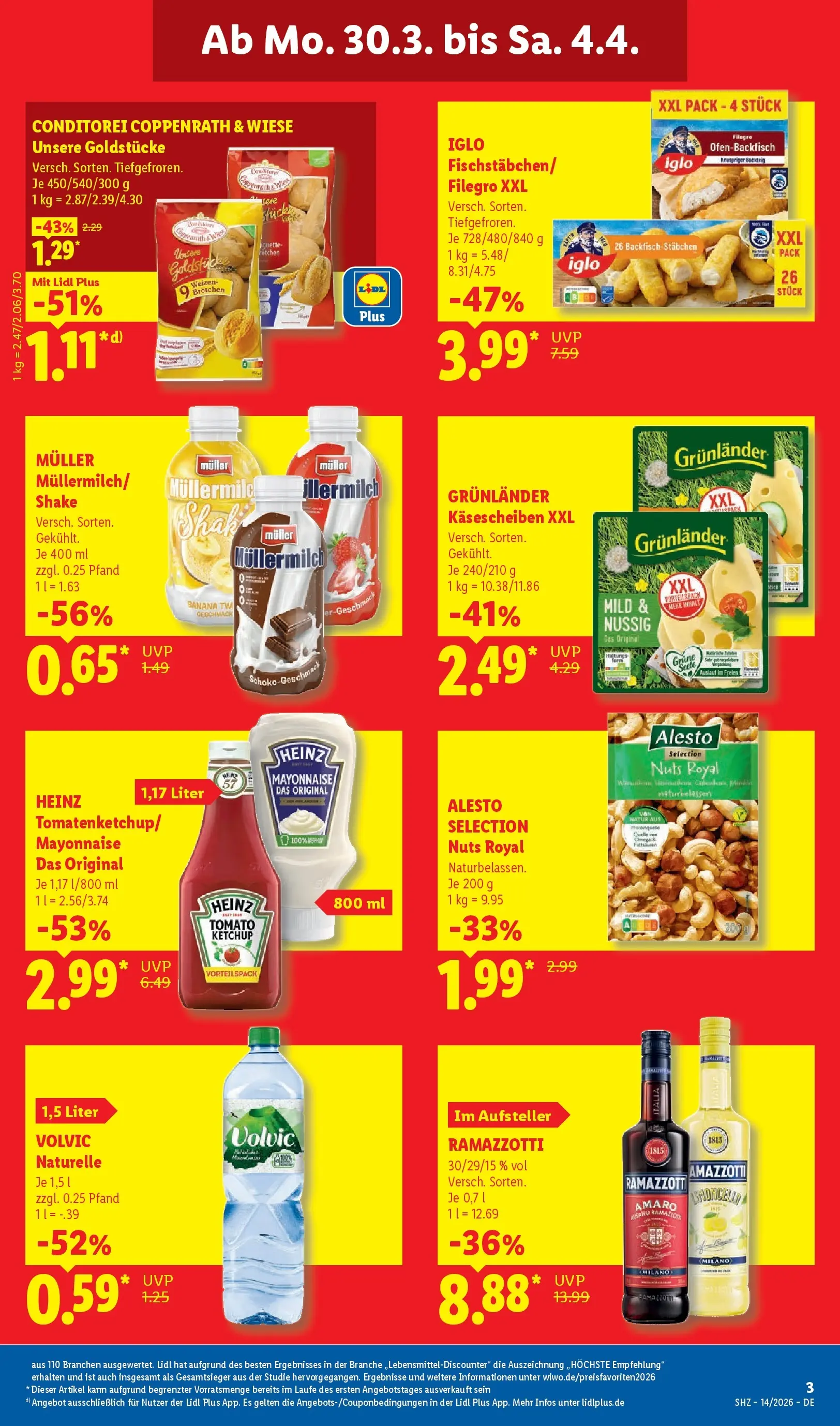 Lidl Prospekt Zülpich (ab 29.03.2026) zum Blättern » Angebote | Seite: 3 | Produkte: Mayonnaise, Grunlander, Volvic, Ramazzotti