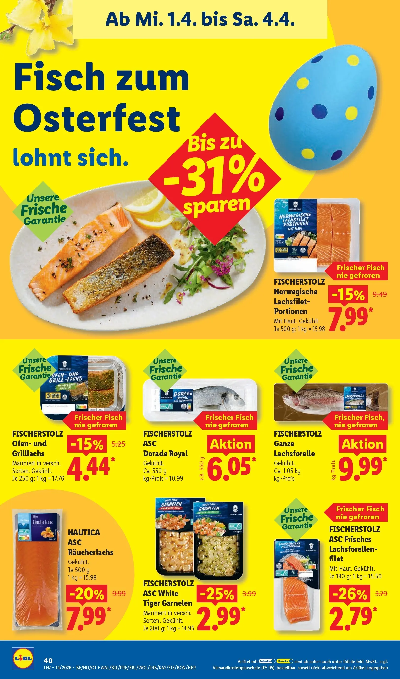 Lidl Prospekt Plettenberg (ab 29.03.2026) zum Blättern » Angebote | Seite: 64 | Produkte: Dorade, Garnelen, Räucherlachs, Tiger garnelen