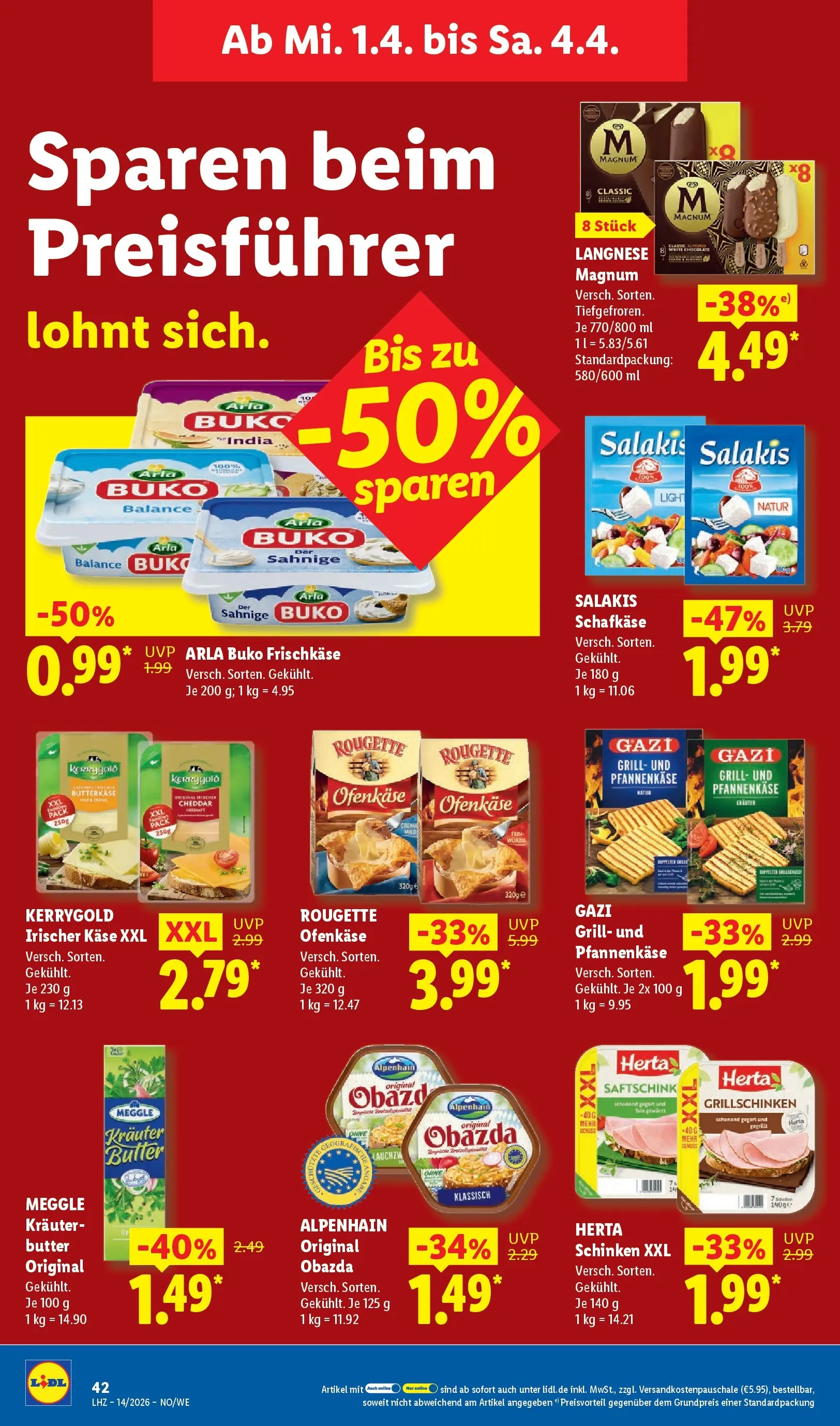 Lidl Prospekt Plettenberg (ab 29.03.2026) zum Blättern » Angebote | Seite: 66 | Produkte: Langnese, Käse, Salakis, Schinken