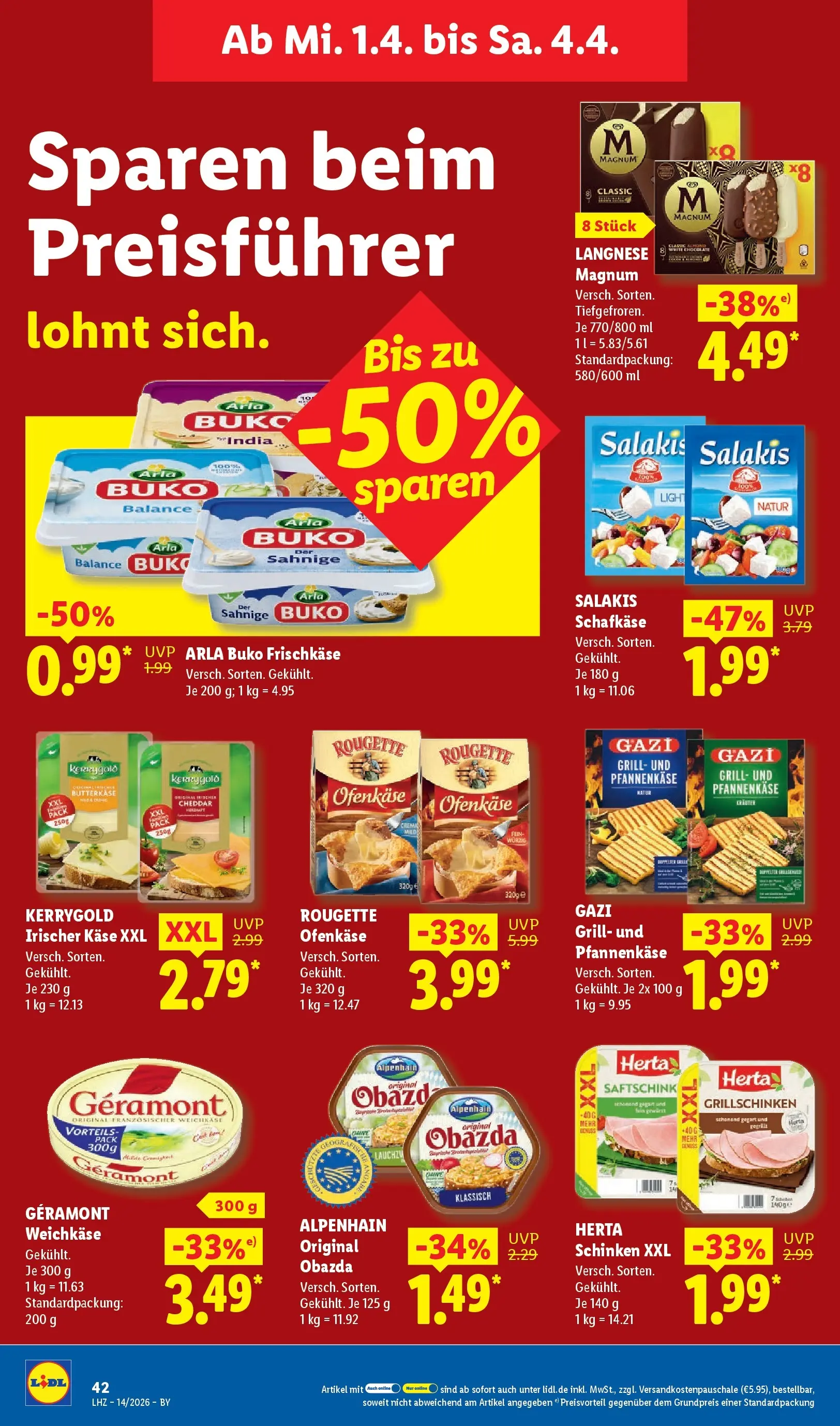 Lidl Prospekt München-laim (ab 29.03.2026) zum Blättern » Angebote | Seite: 66 | Produkte: Geramont, Langnese, Salakis, Schinken