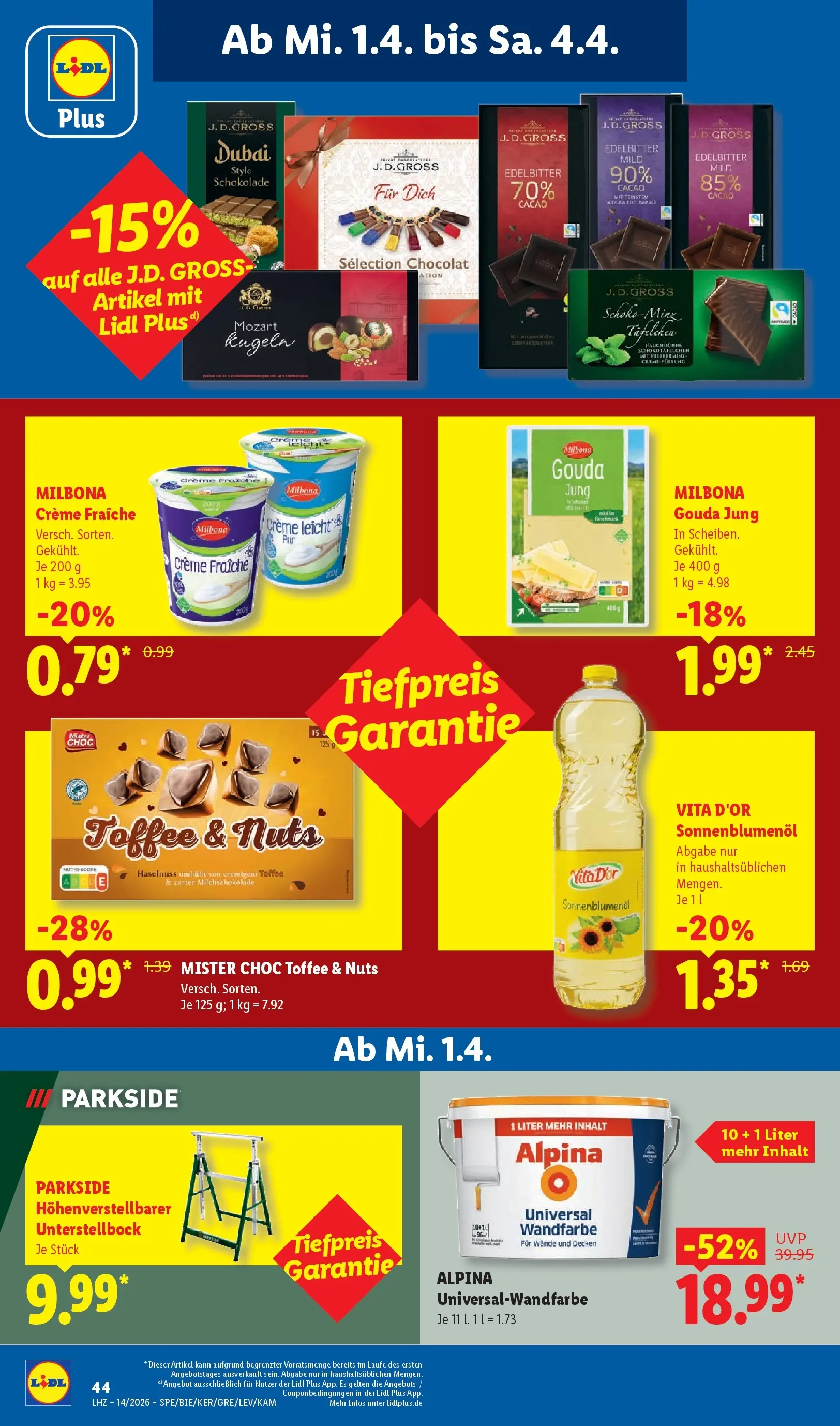 Lidl Prospekt Zülpich (ab 29.03.2026) zum Blättern » Angebote | Seite: 68 | Produkte: Schokolade, Sonnenblumenol, Gouda, Creme