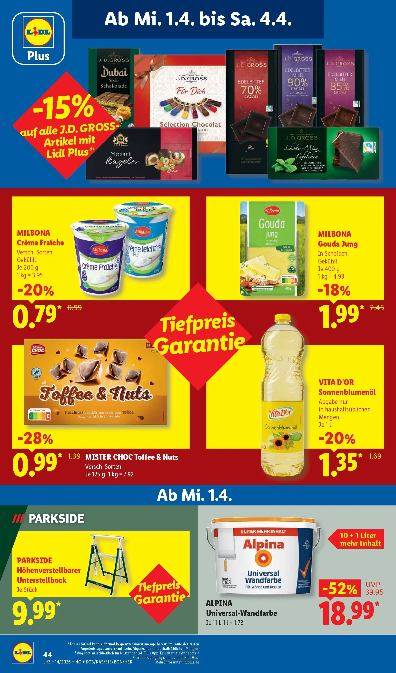 Lidl Prospekt Plettenberg (ab 29.03.2026) zum Blättern » Angebote | Seite: 68 | Produkte: Sonnenblumenol, Gouda, Creme, Wandfarbe