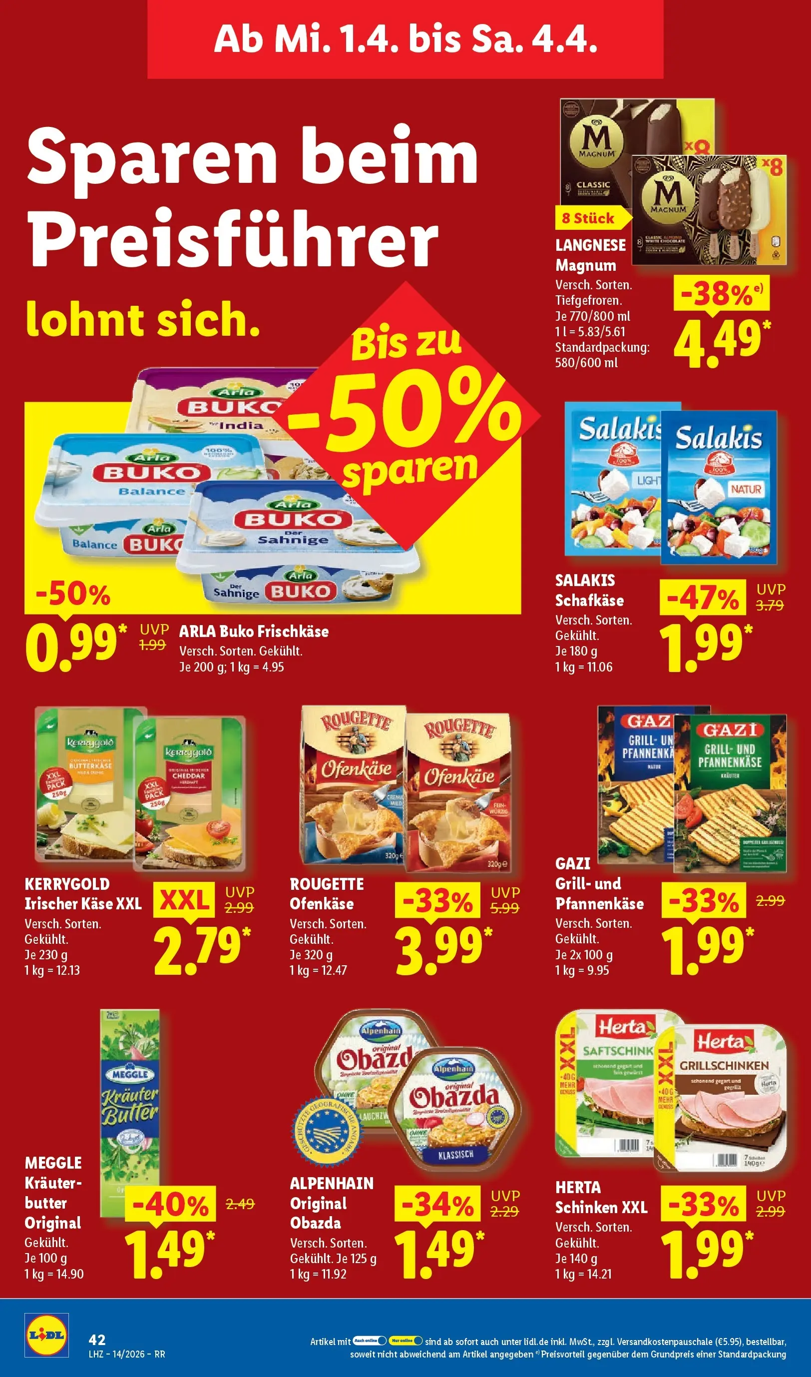 Lidl Prospekt Zülpich (ab 29.03.2026) zum Blättern » Angebote | Seite: 66 | Produkte: Langnese, Arla buko, Salakis, Schinken