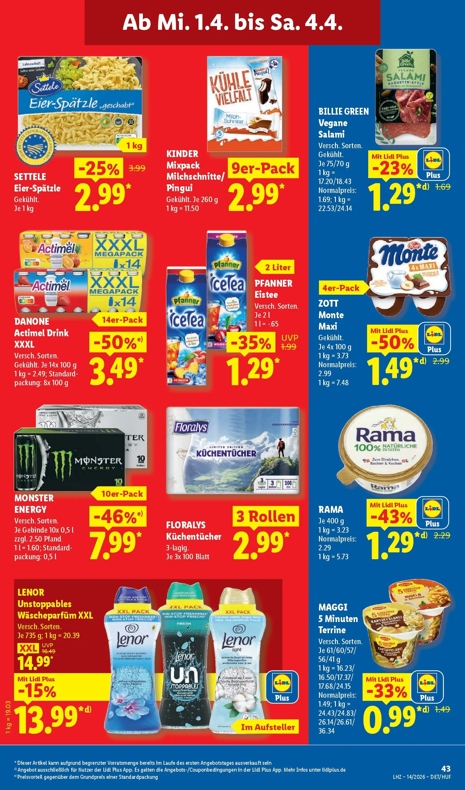 Lidl Prospekt Villingen-schwenningen (ab 29.03.2026) zum Blättern » Angebote | Seite: 67 | Produkte: Actimel, Maggi, Pfanner eistee, Monster