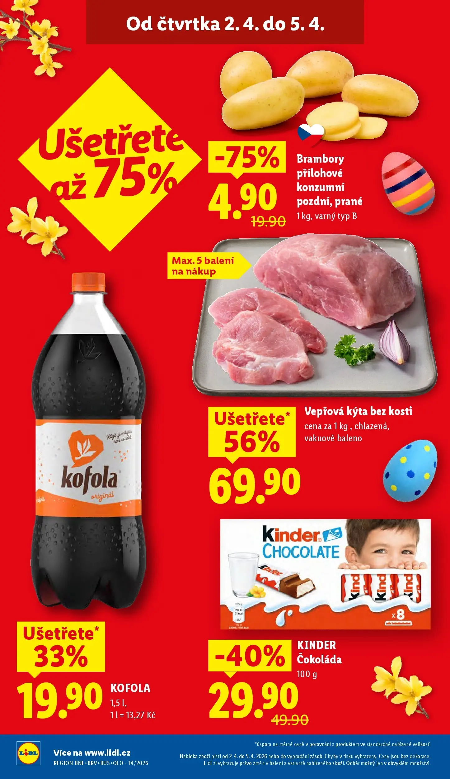 Lidl leták od 01.04.2026 - Nový akční leták | Strana: 2 | Produkty: Kinder čokoláda, Brambory, Kofola, Kinder
