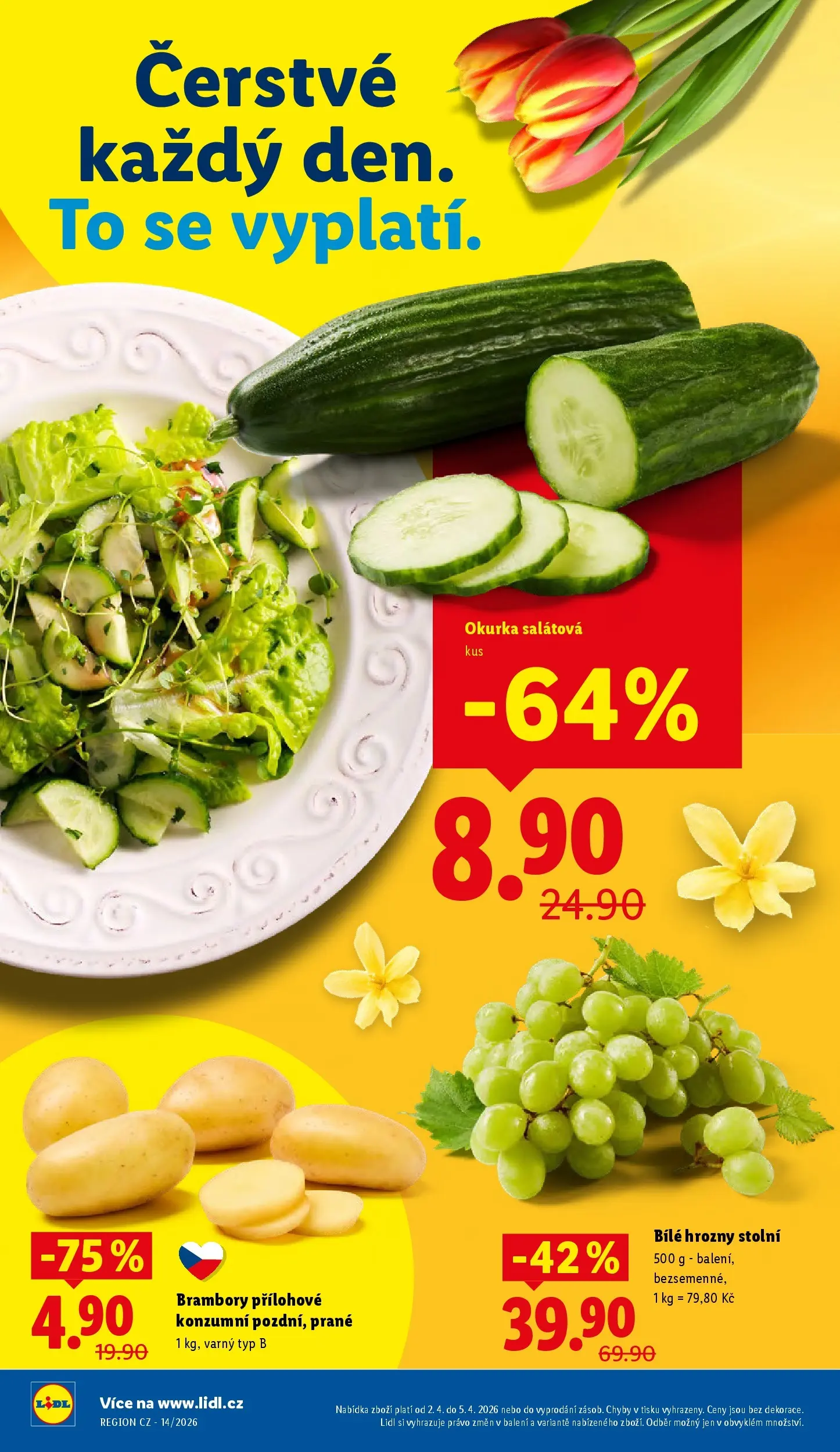 Lidl leták od 01.04.2026 - Nový akční leták | Strana: 8 | Produkty: Brambory, Bílé hrozny, Hrozny, Okurka