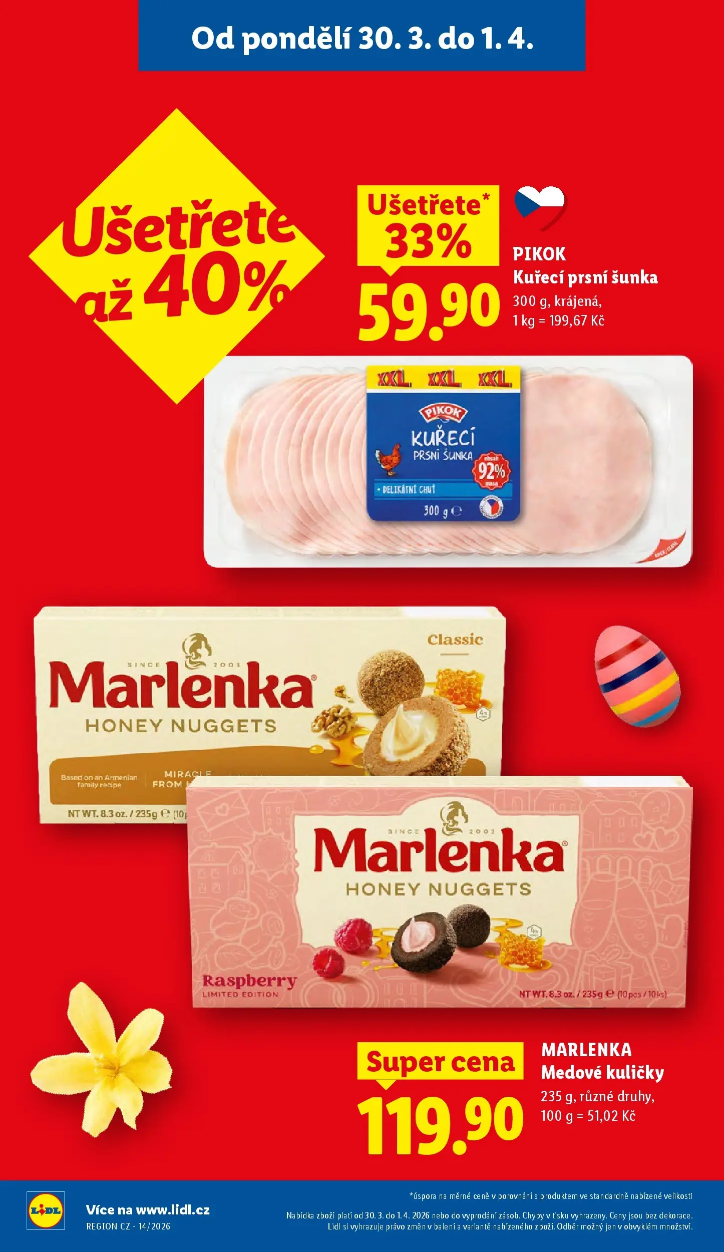 Lidl leták od 29.03.2026 - Nový akční leták | Strana: 4 | Produkty: Šunka, Kuličky, Marlenka, Pikok