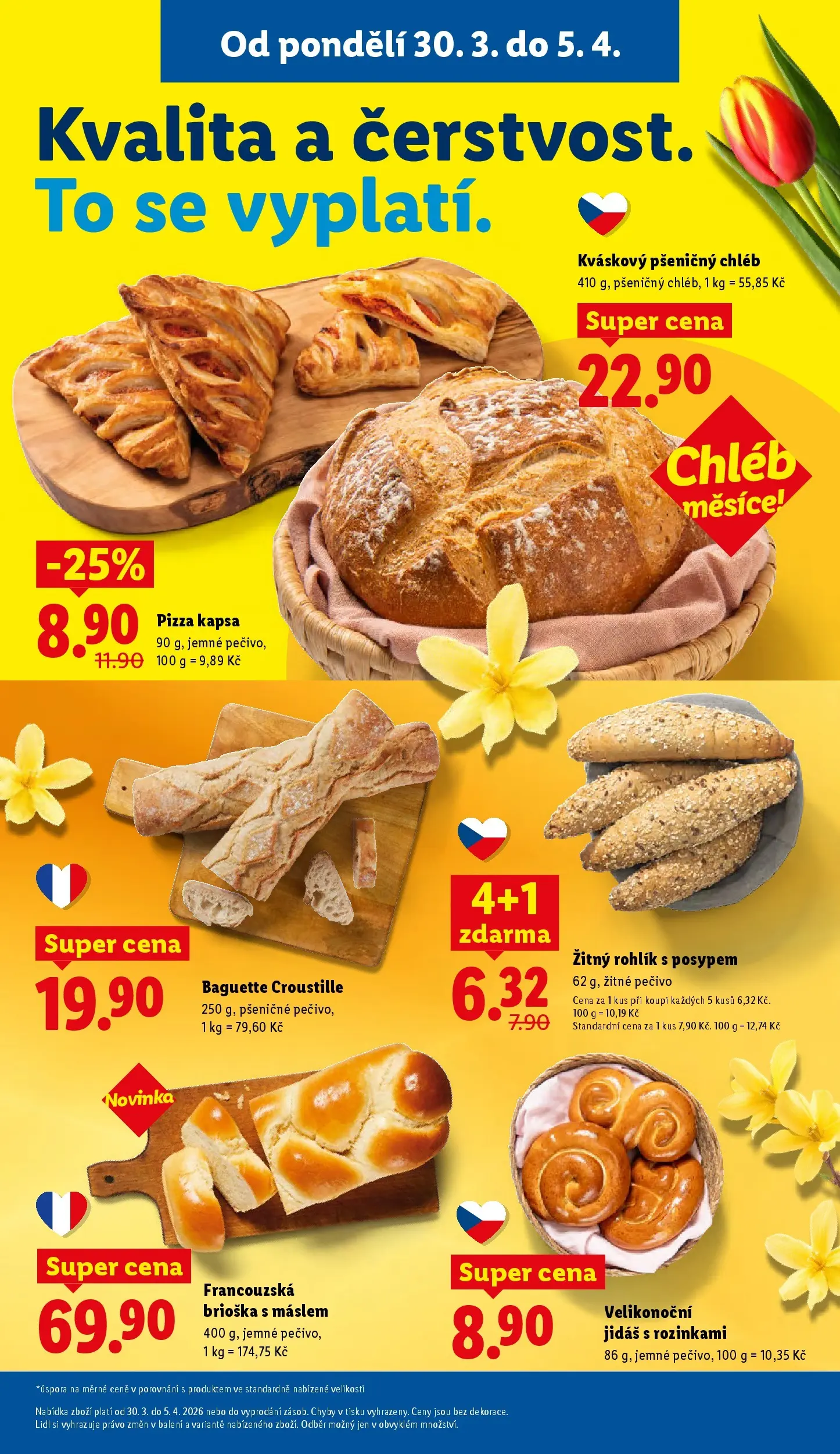 Lidl leták od 29.03.2026 - Nový akční leták | Strana: 7 | Produkty: Chléb, Pizza kapsa, Pečivo, Žitné pečivo