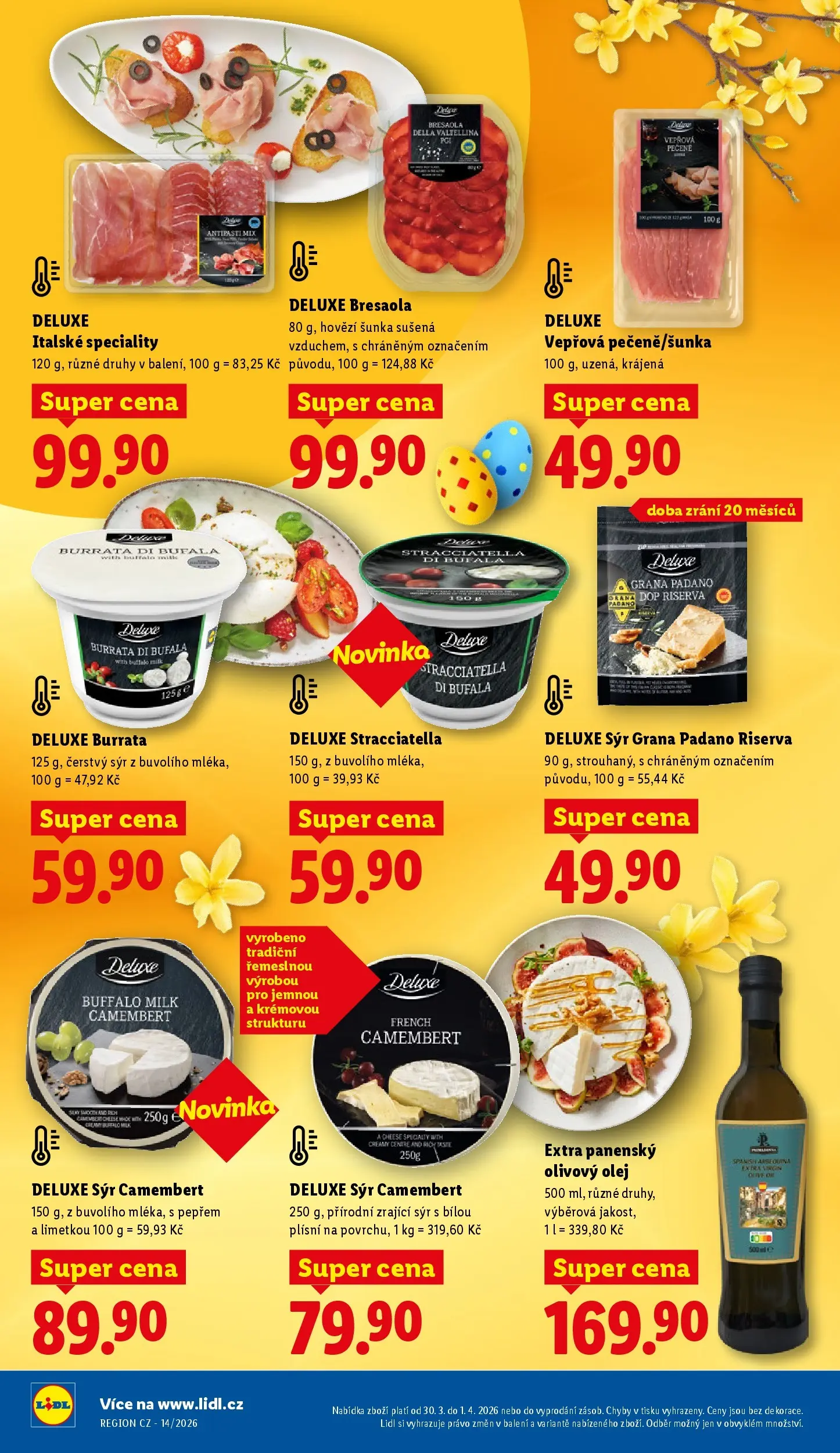 Lidl leták od 29.03.2026 - Nový akční leták | Strana: 16 | Produkty: Olivový olej, Šunka, Hovězí šunka, Burrata