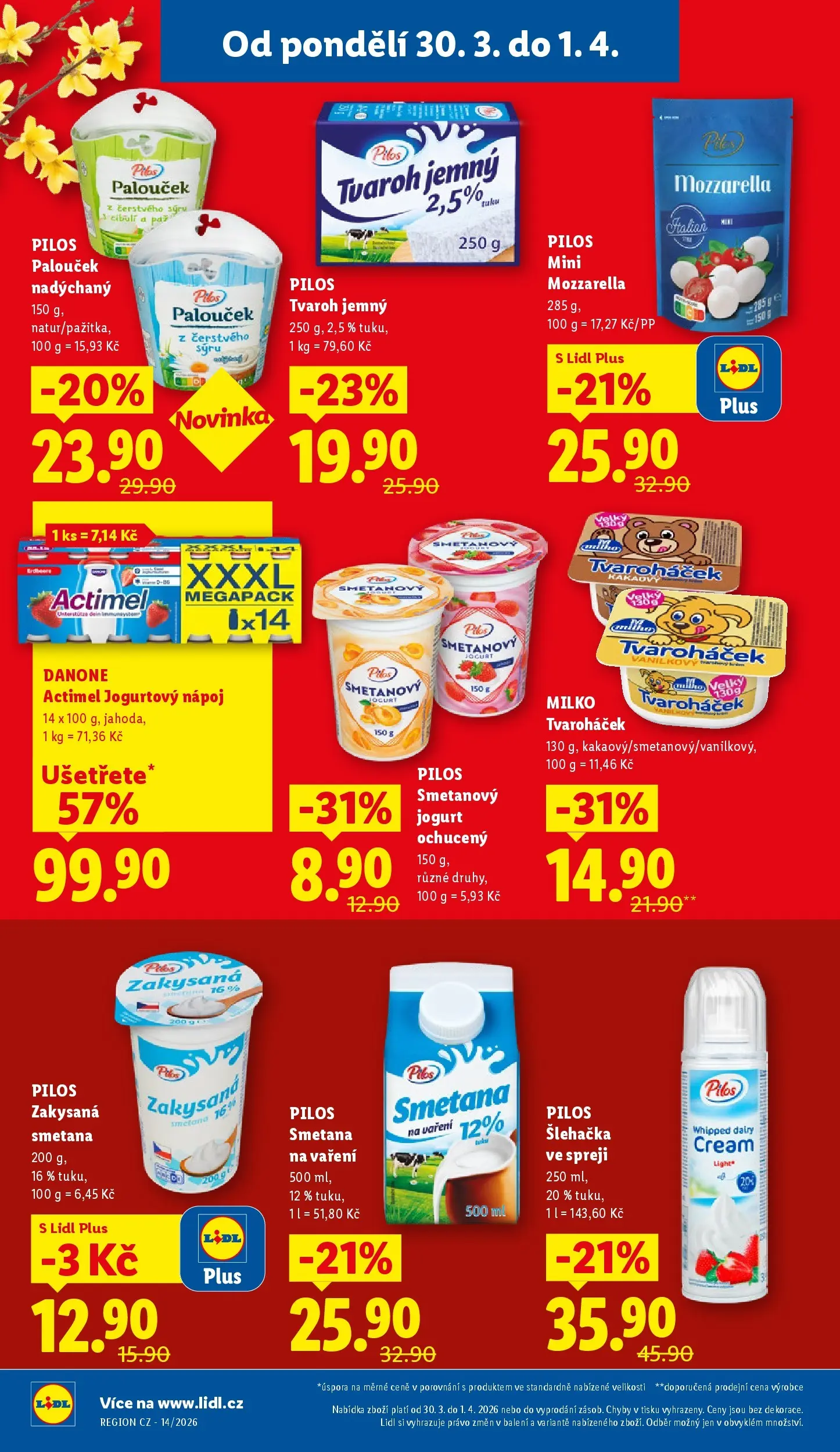 Lidl leták od 29.03.2026 - Nový akční leták | Strana: 20 | Produkty: Sýry, Actimel, Tvaroháček, Mozzarella