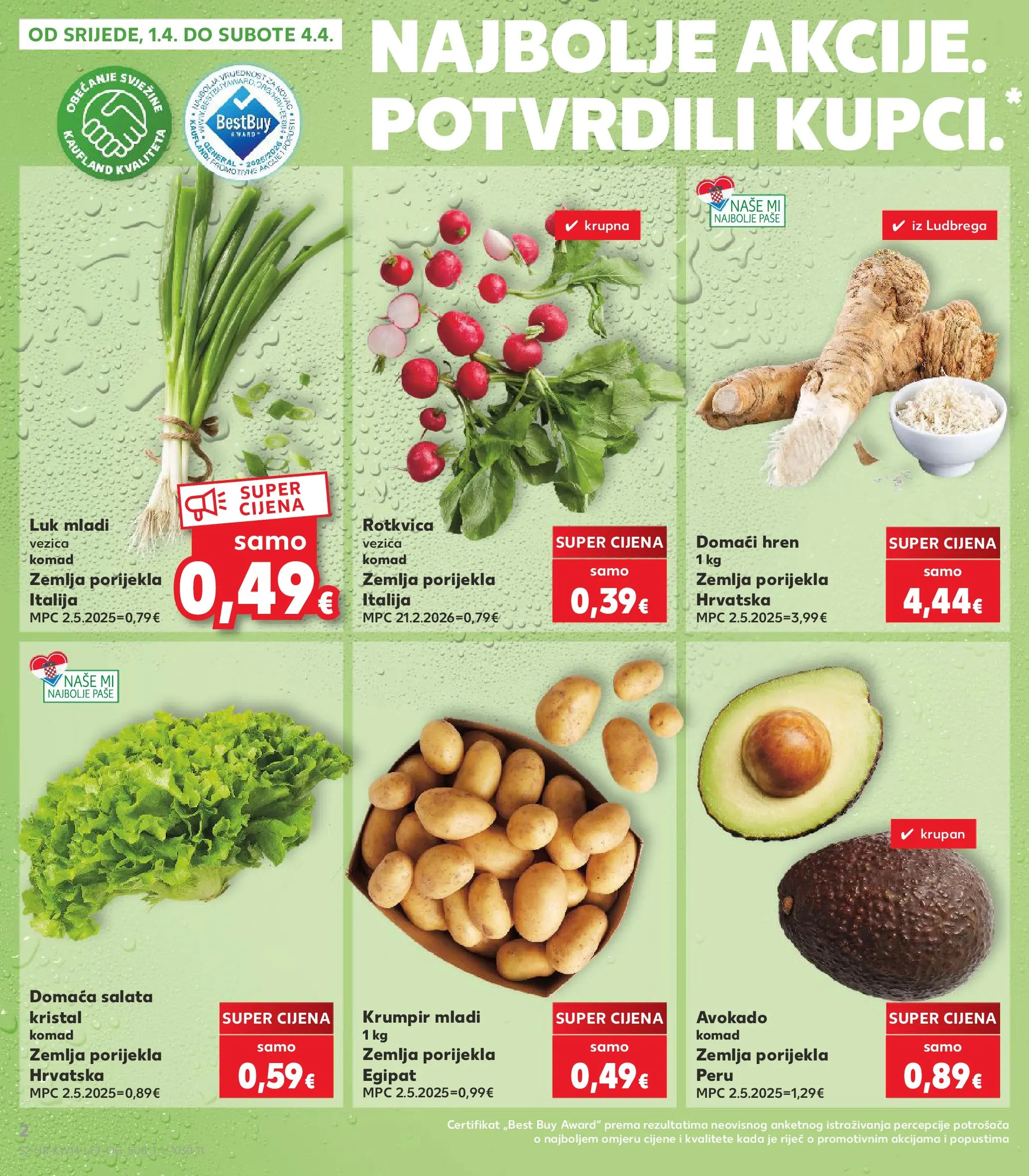 Kaufland - Kaufland katalog do 07.04.2026 novi od 31.03.2026 na listanje > letak digitalni | Stranica: 2 | Proizvodi: Avokado, Krumpir, Luk, Hren