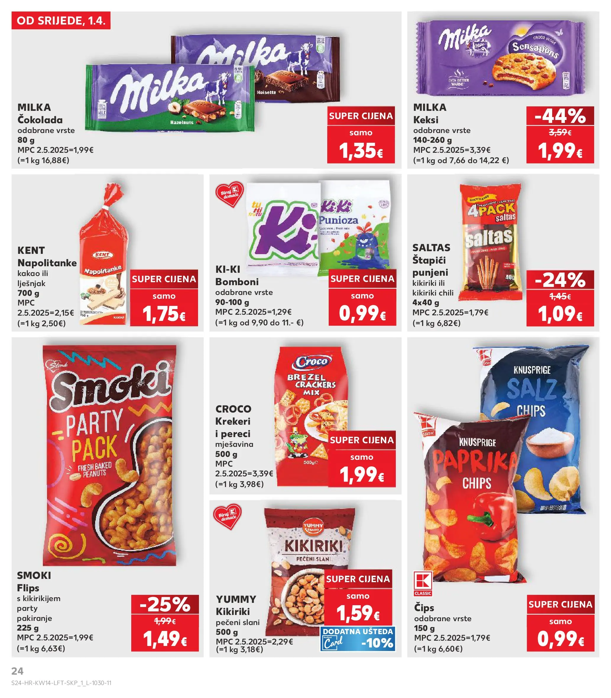 Kaufland - Kaufland katalog do 07.04.2026 novi od 31.03.2026 na listanje > letak digitalni | Stranica: 24 | Proizvodi: Keksi, Čips, Kikiriki, Milka