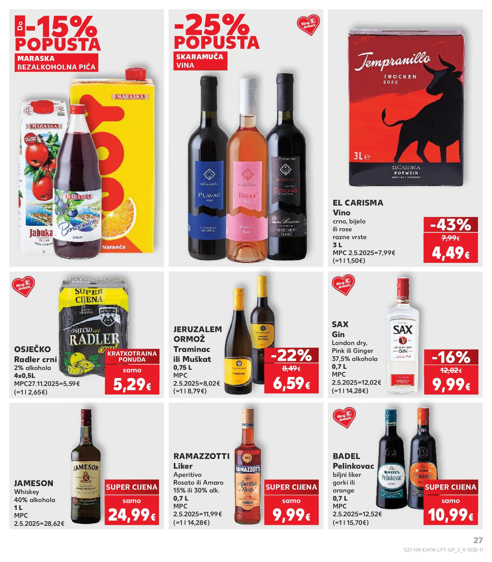 Kaufland - Kaufland katalog do 07.04.2026 novi od 31.03.2026 na listanje > letak digitalni | Stranica: 27 | Proizvodi: Radler, Vino, Liker, Jabuka