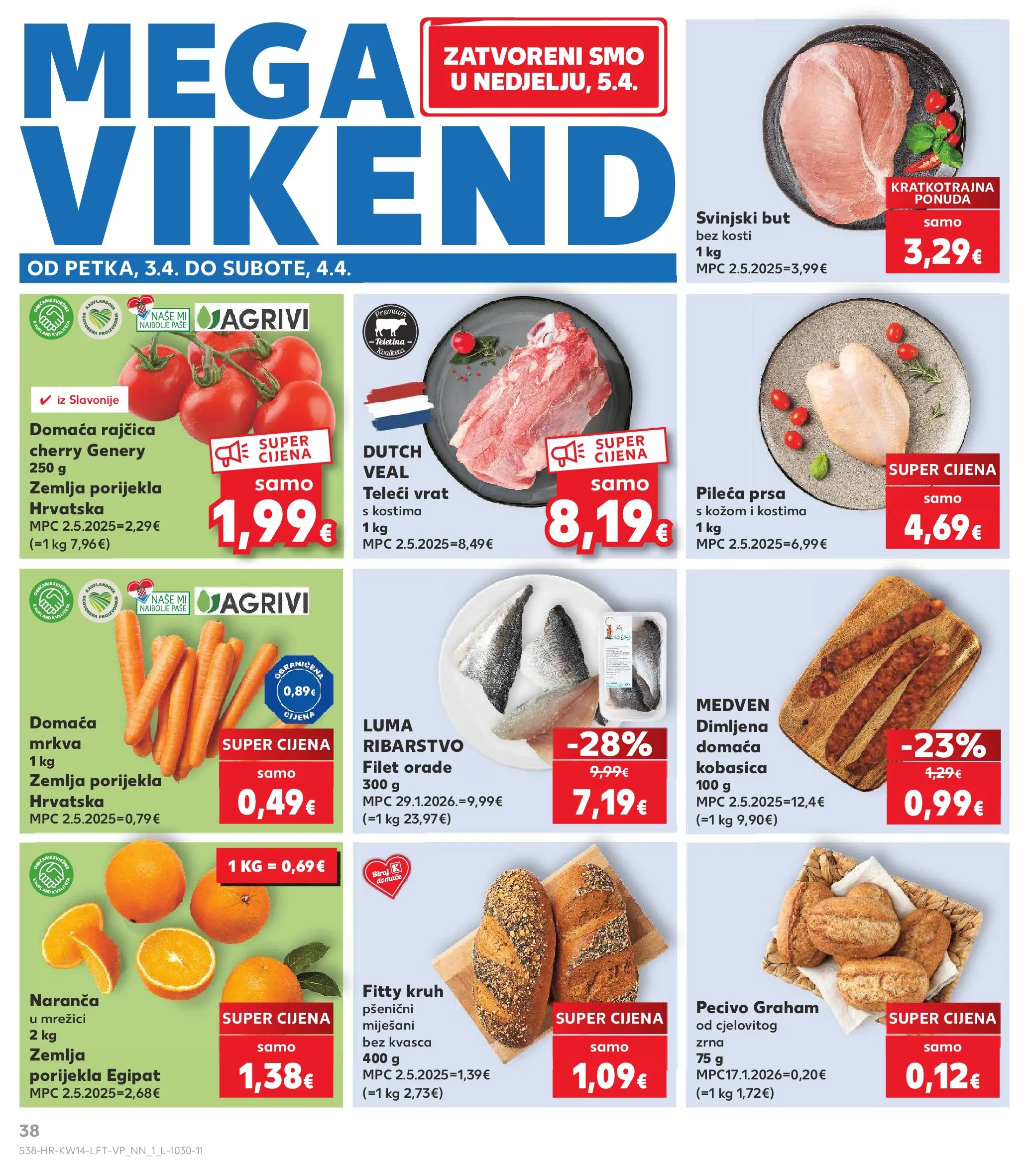 Kaufland - Kaufland katalog do 07.04.2026 novi od 31.03.2026 na listanje > letak digitalni | Stranica: 38 | Proizvodi: Svinjski but, Teletina, Rajčica, Pileća prsa