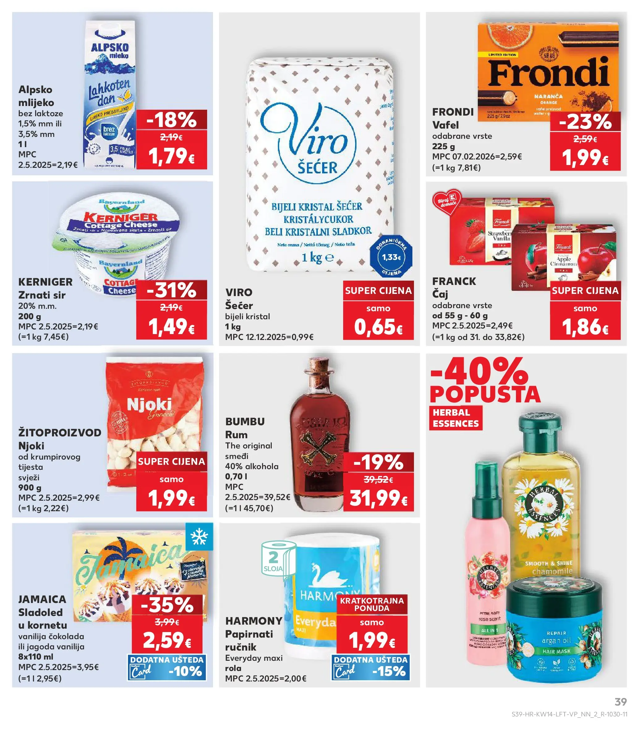 Kaufland - Kaufland katalog do 07.04.2026 novi od 31.03.2026 na listanje > letak digitalni | Stranica: 39 | Proizvodi: Mlijeko, Sladoled, Šećer, Mlijeko bez laktoze