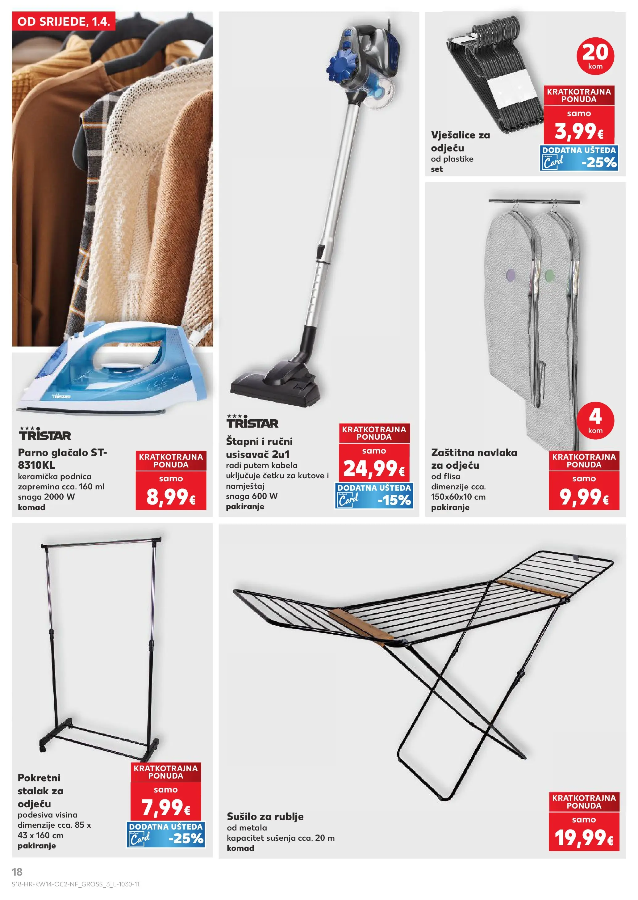 Kaufland - Kaufland katalog do 07.04.2026 novi od 31.03.2026 na listanje > letak digitalni | Stranica: 18 | Proizvodi: Usisavač, Vješalice, Sušilo za rublje, Stalak za odjeću