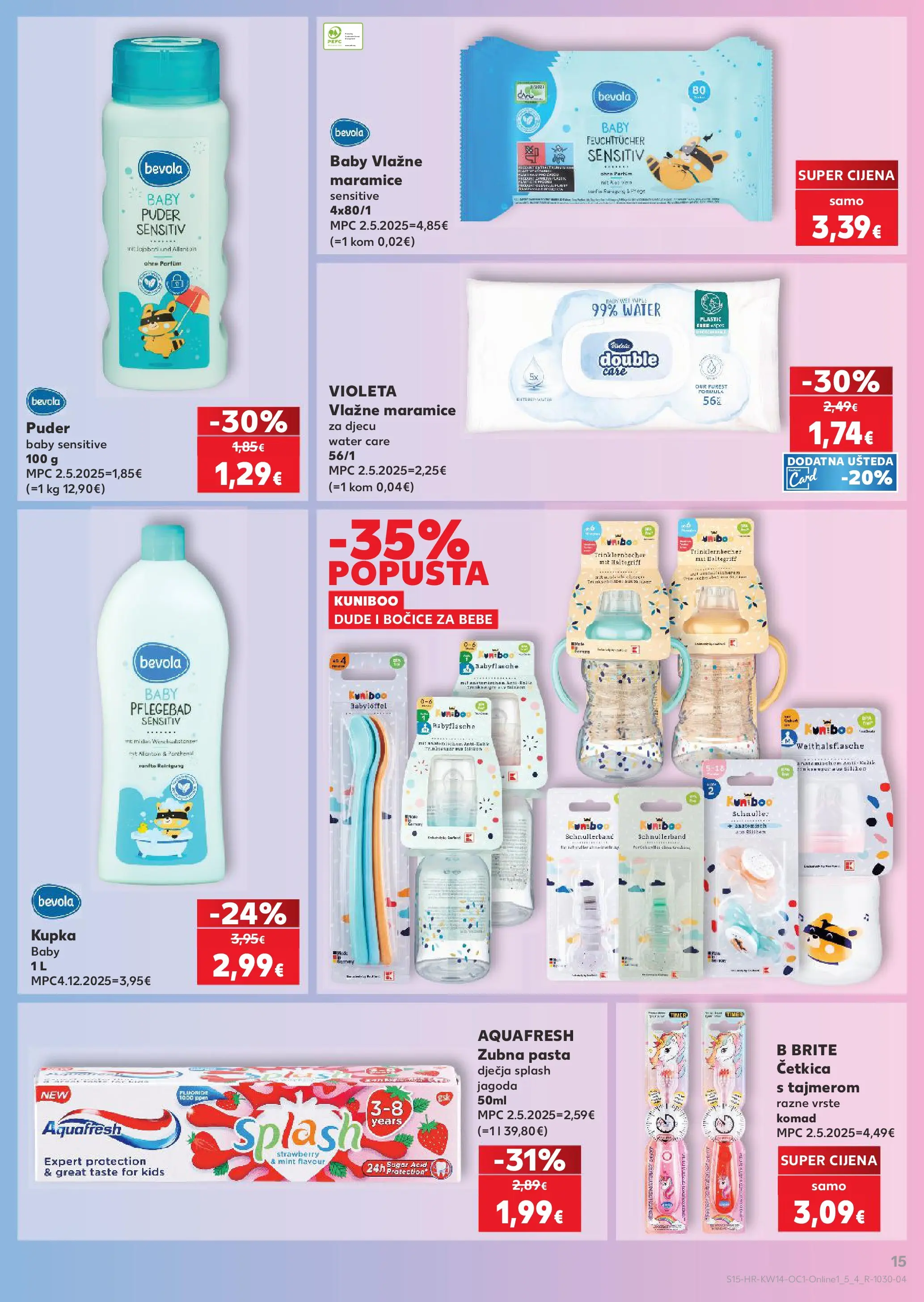 Kaufland - Kaufland katalog do 07.04.2026 novi od 31.03.2026 na listanje > letak digitalni | Stranica: 15 | Proizvodi: Dude, Bočice za bebe, Vlažne maramice, Violeta