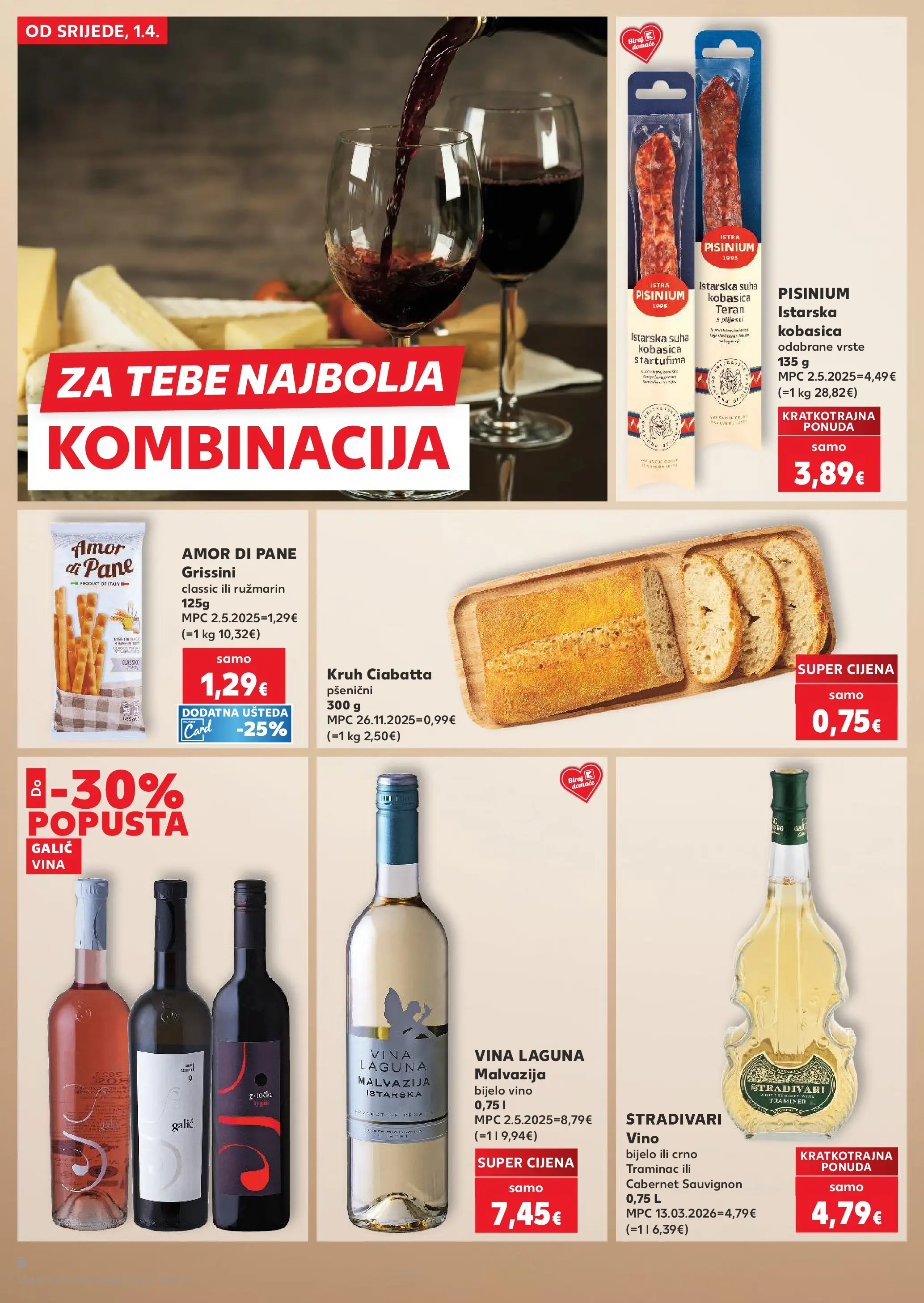 Kaufland - Kaufland katalog do 07.04.2026 novi od 31.03.2026 na listanje > letak digitalni | Stranica: 8 | Proizvodi: Bijelo vino, Kruh, Vino, Kobasica