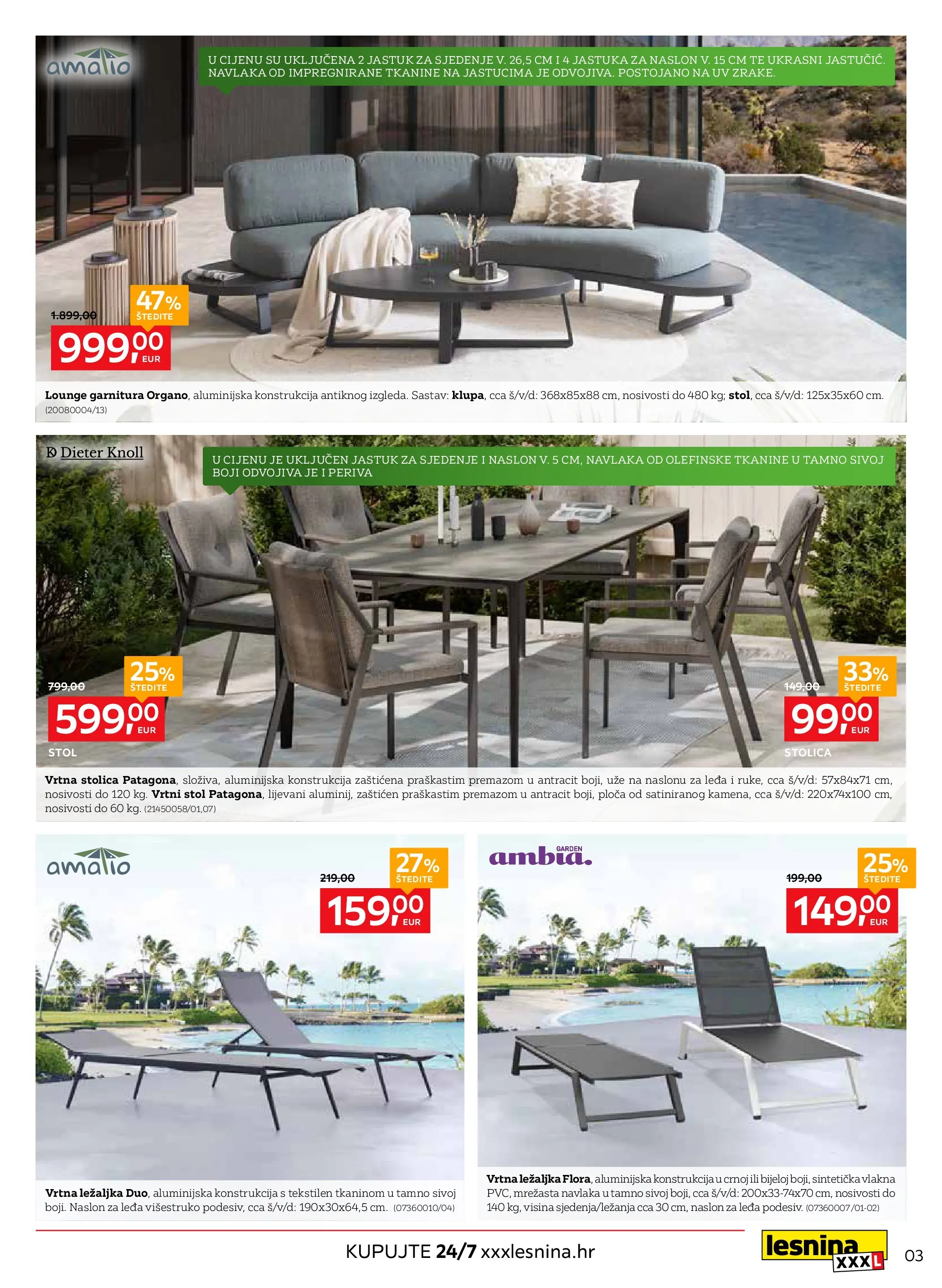 Lesnina - Lesnina XXXL: Oaza za opuštanje namjestaj katalog do 23.04.2026 novi od 30.03.2026 na listanje > letak digitalni | Stranica: 3 | Proizvodi: Jastuk, Ležaljka, Stol, Stolica