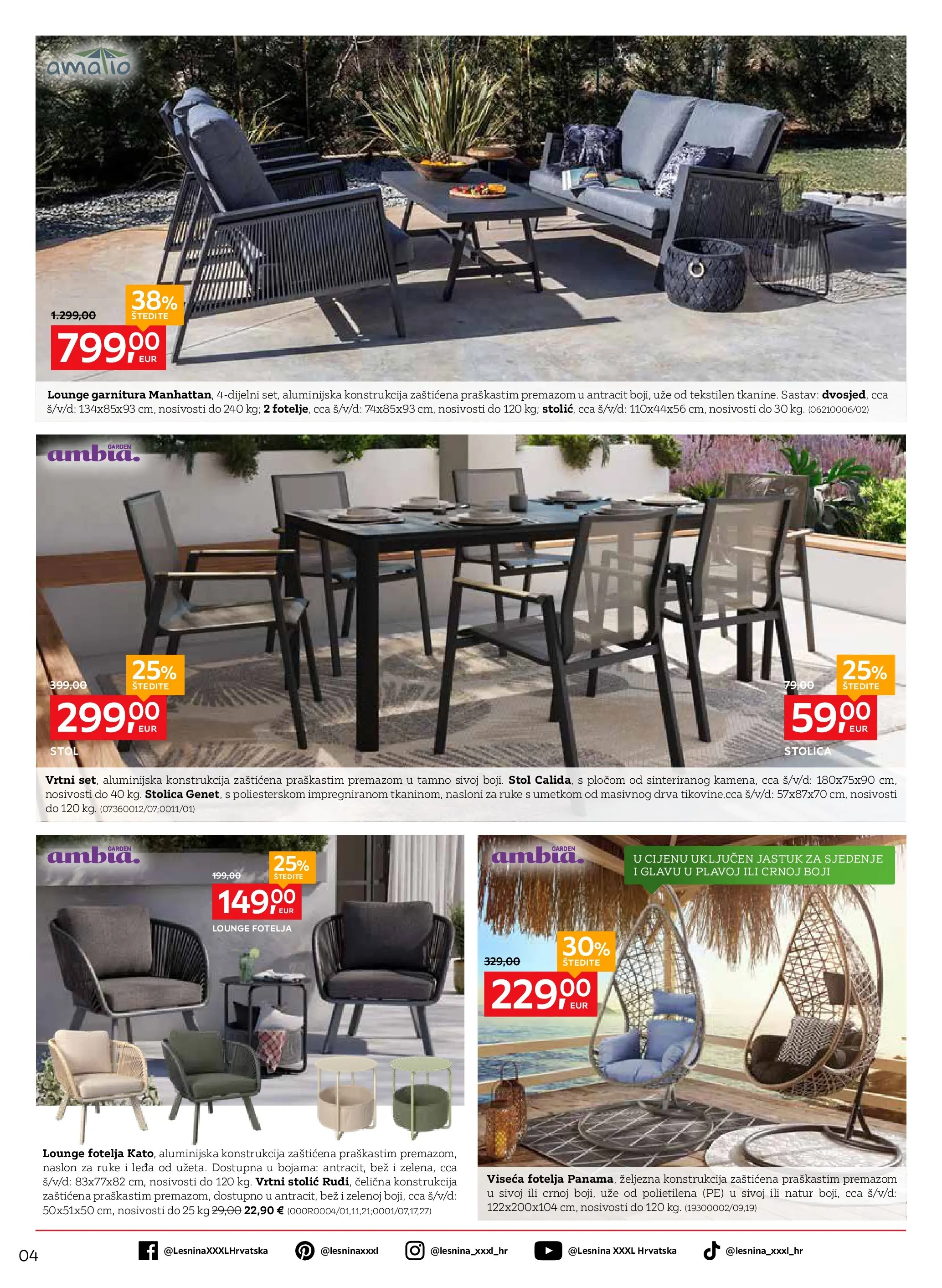 Lesnina - Lesnina XXXL: Oaza za opuštanje namjestaj katalog do 23.04.2026 novi od 30.03.2026 na listanje > letak digitalni | Stranica: 4 | Proizvodi: Fotelja, Stol, Stolica, Vrtni stolić