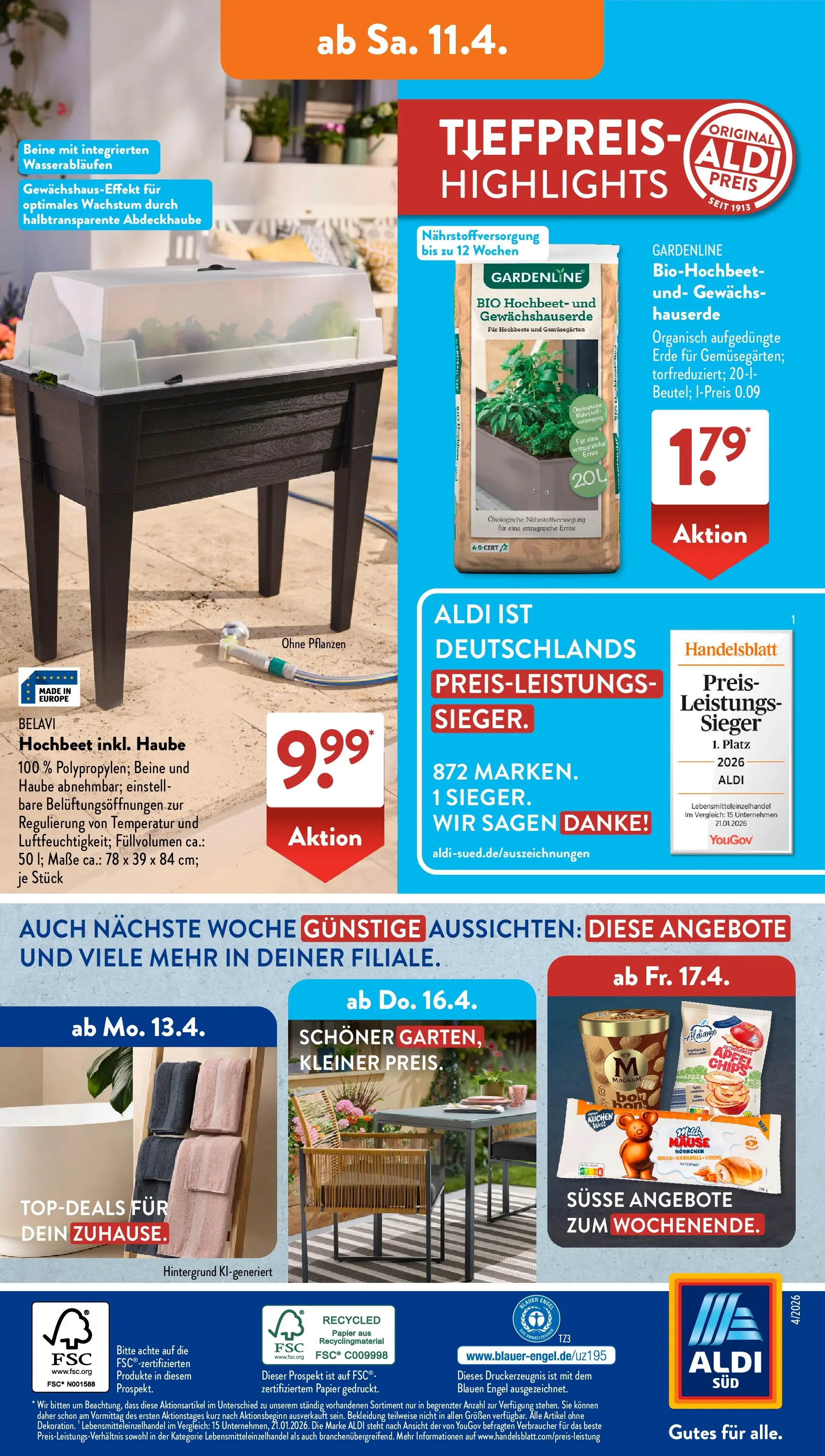 Aldi Süd - Aldi Süd: Wochenangebote (ab 05.04.2026) zum Blättern | Seite: 26 | Produkte: Hochbeet, Äpfel, Bekleidung, Kuchen