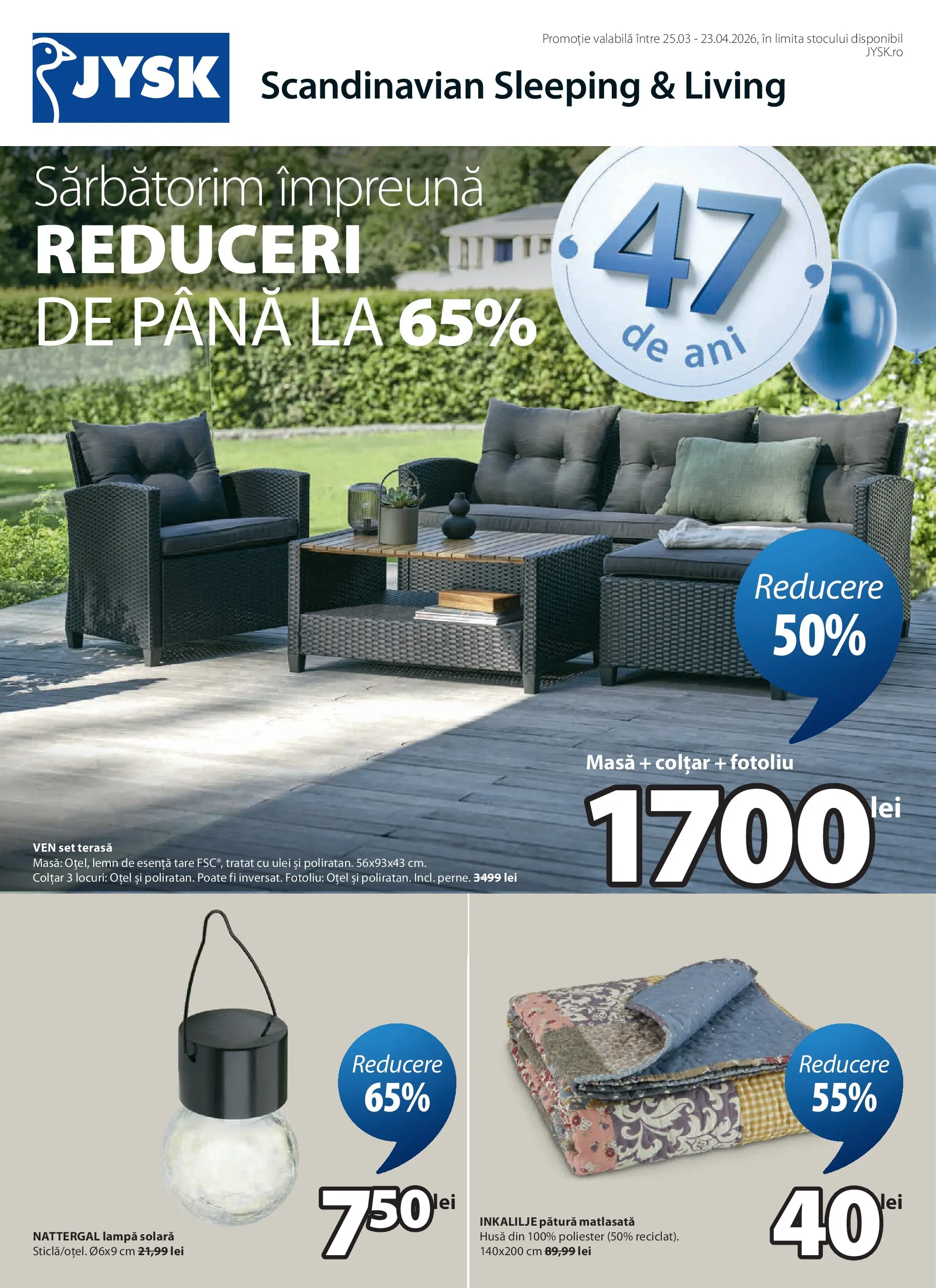 JYSK Catalog - Oferta 25.03.2026 - 23.04.2026 | Pagină: 1 | Produse: Fotoliu, Masă, Colțar, Ulei
