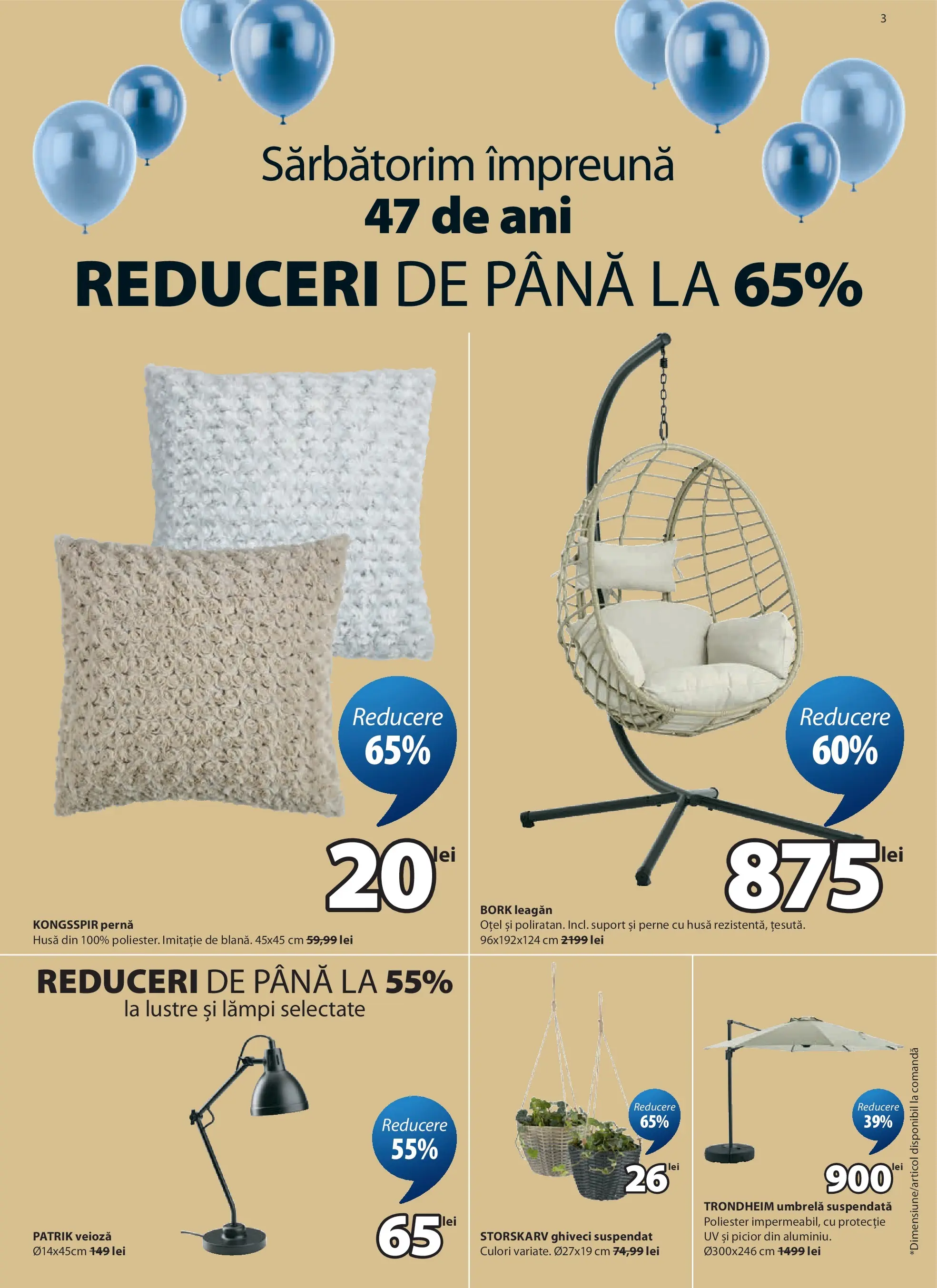 JYSK Catalog - Oferta 25.03.2026 - 23.04.2026 | Pagină: 3 | Produse: Umbrelă, Pernă, Ghiveci, Veioză