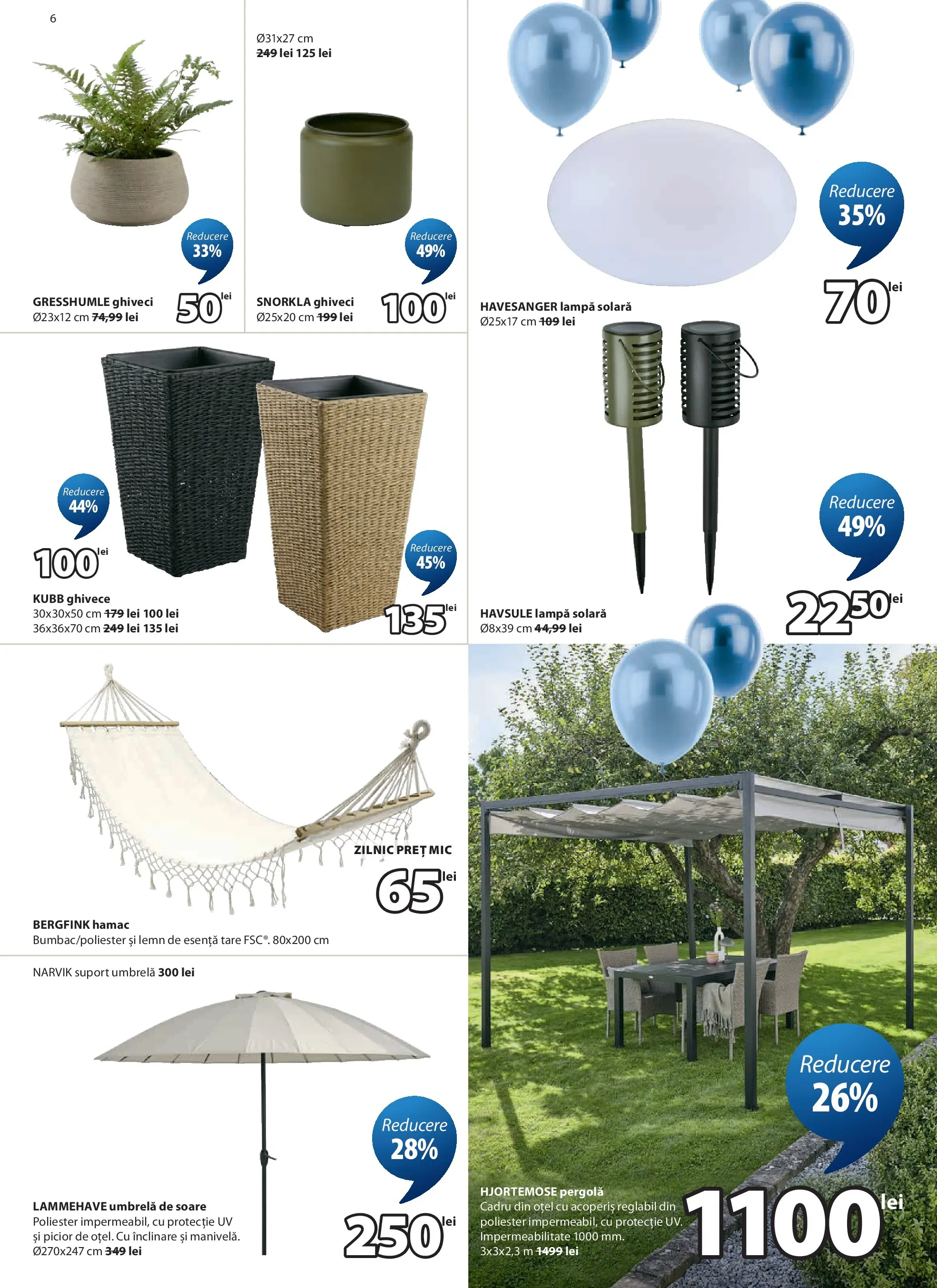 JYSK Catalog - Oferta 25.03.2026 - 23.04.2026 | Pagină: 6 | Produse: Umbrelă, Hamac, Ghiveci, Lampă