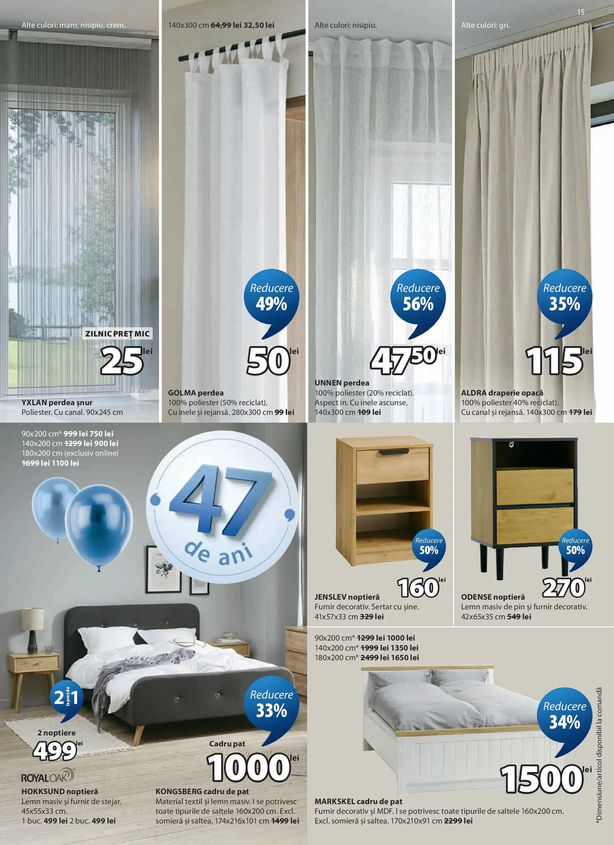 JYSK Catalog - Oferta 25.03.2026 - 23.04.2026 | Pagină: 15 | Produse: Pat, Noptieră, Perdea