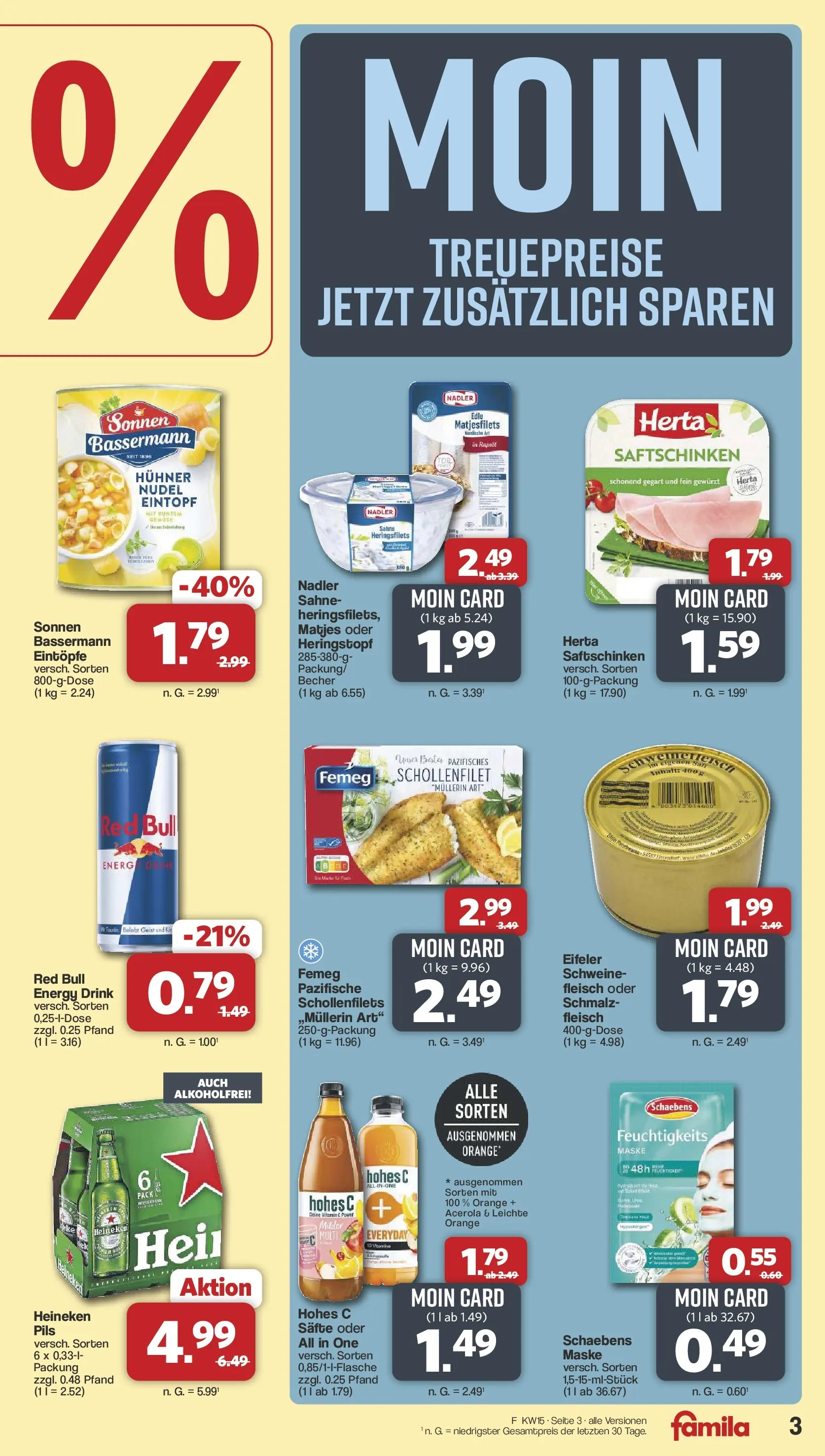 Famila Nordwest Wochenangebote (ab 07.04.2026) zum Blättern | Seite: 3 | Produkte: Red bull, Energy, Heineken, Fleisch