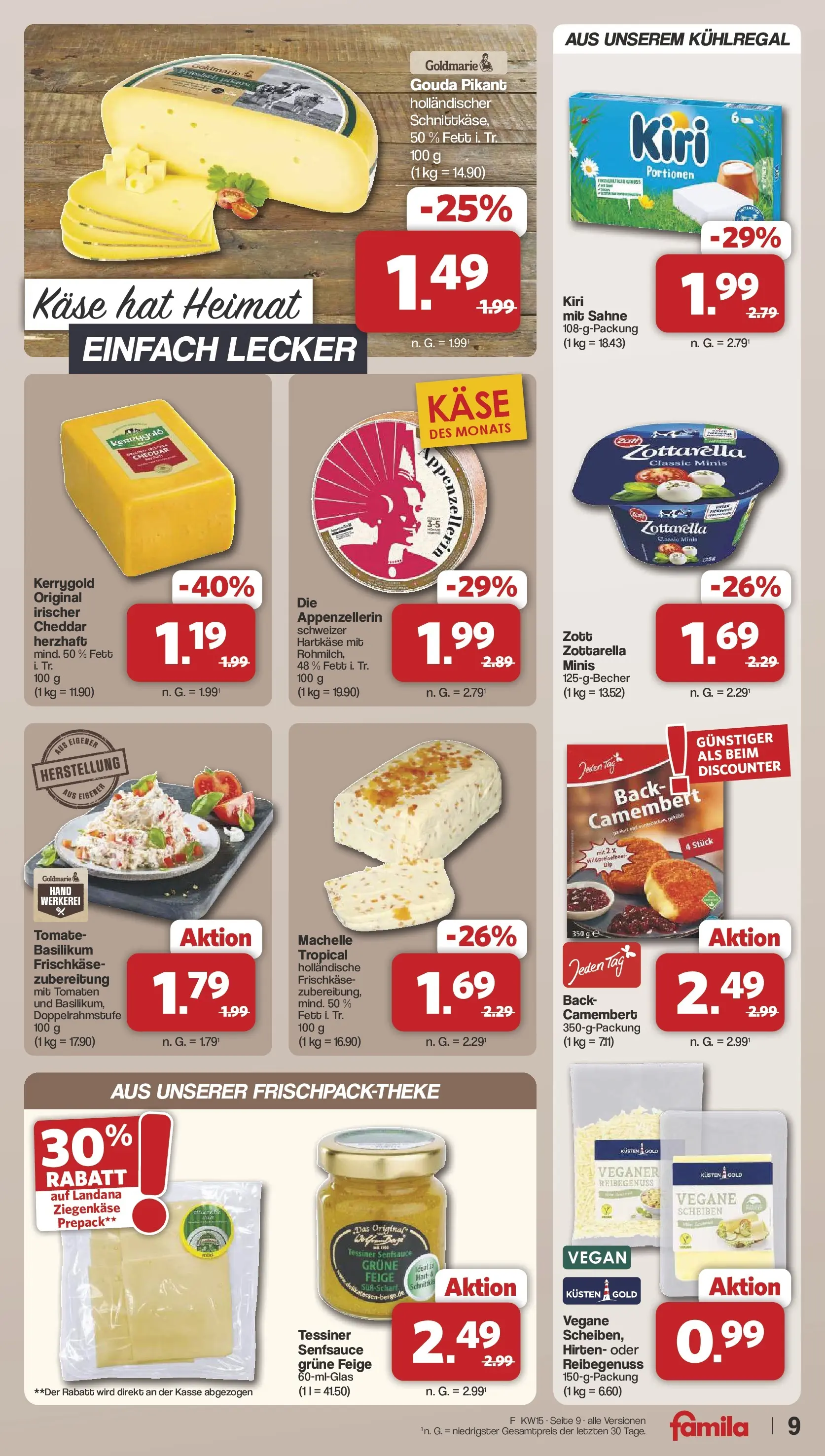 Famila Nordwest Wochenangebote (ab 07.04.2026) zum Blättern | Seite: 9 | Produkte: Käse, Tomaten, Sahne, Frischkase