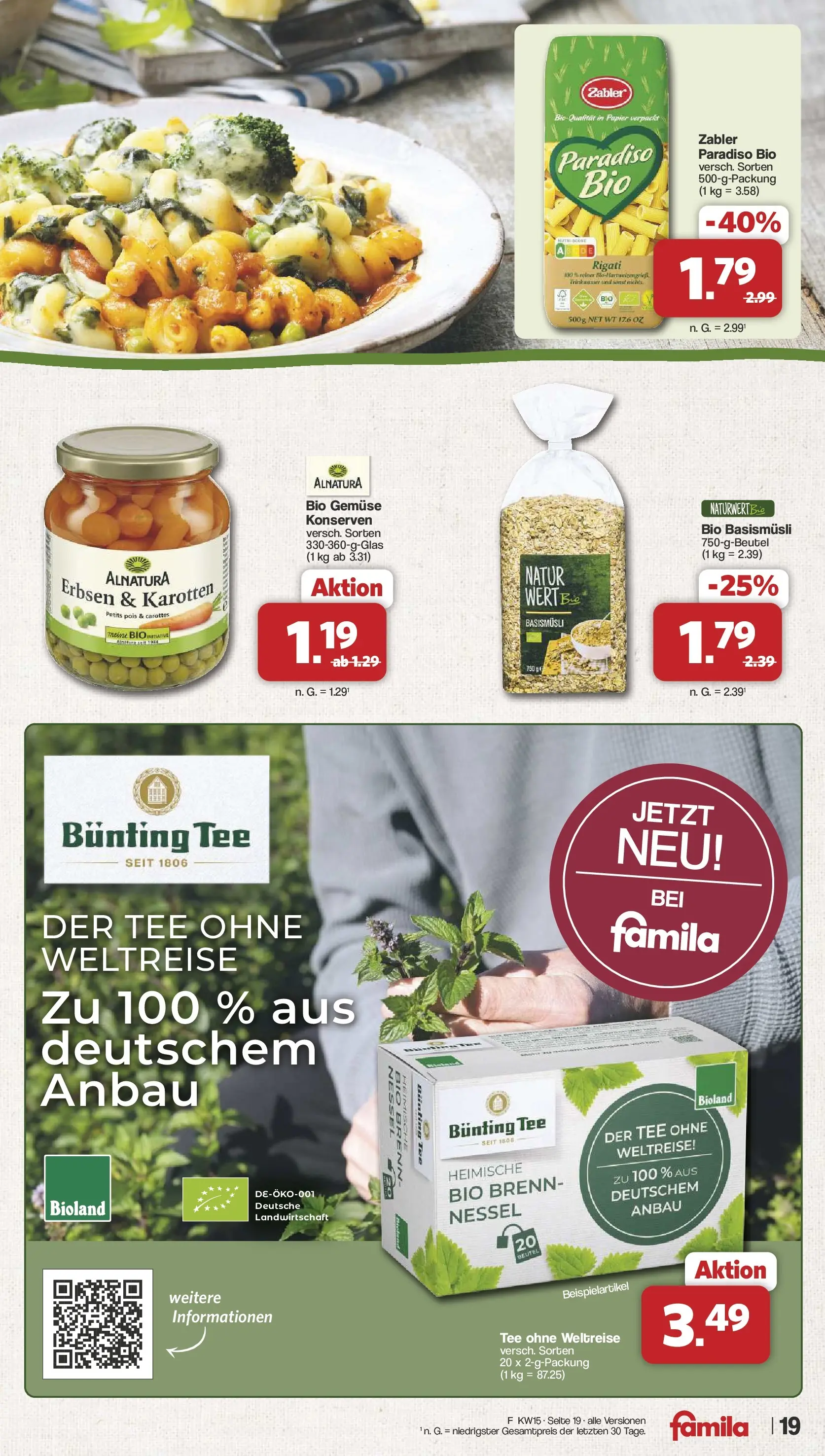 Famila Nordwest Wochenangebote (ab 07.04.2026) zum Blättern | Seite: 19 | Produkte: Gemüse, Tee, Erbsen