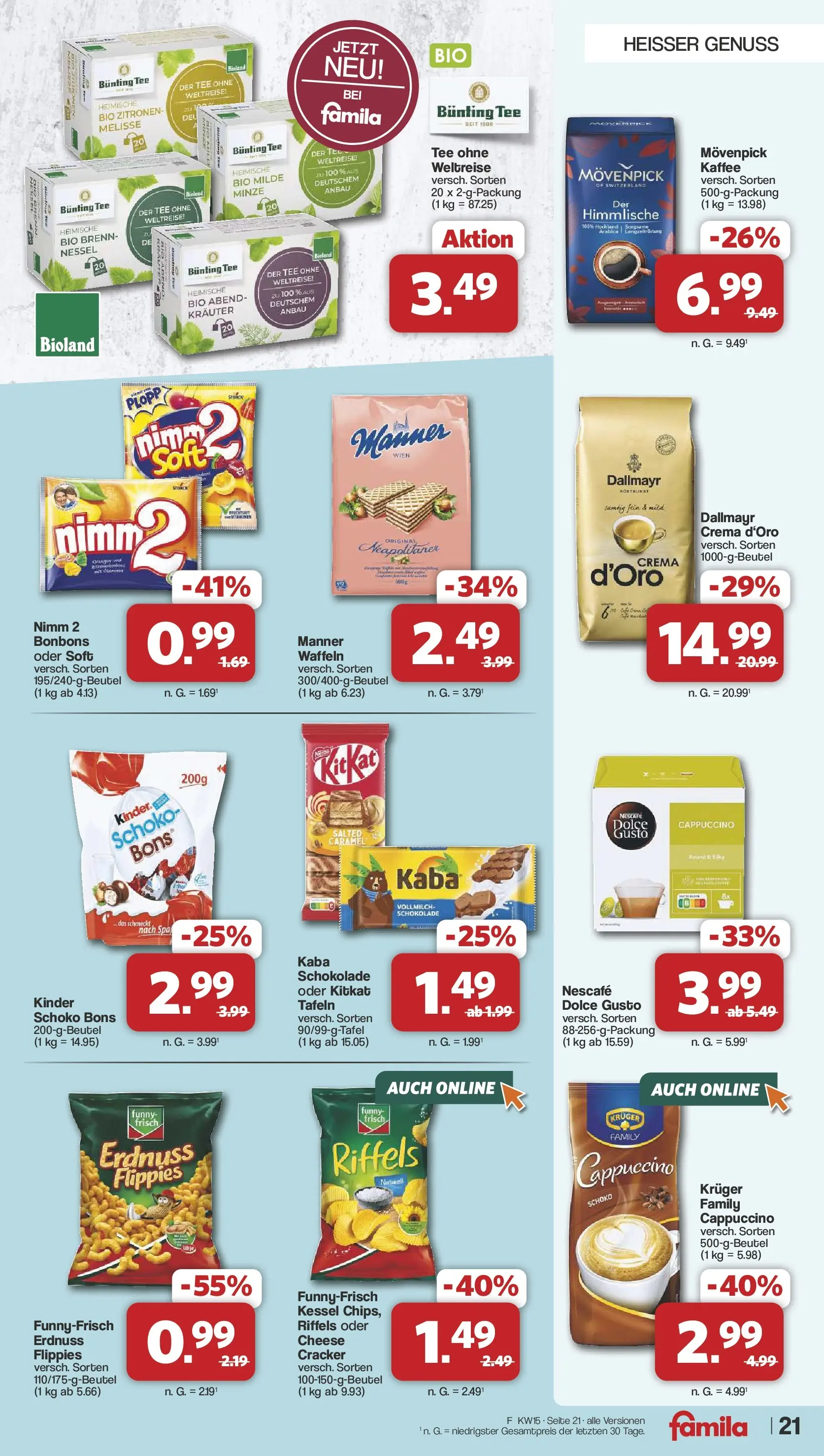 Famila Nordwest Wochenangebote (ab 07.04.2026) zum Blättern | Seite: 21 | Produkte: Nescafe, Waffeln, Tee, Zitronen