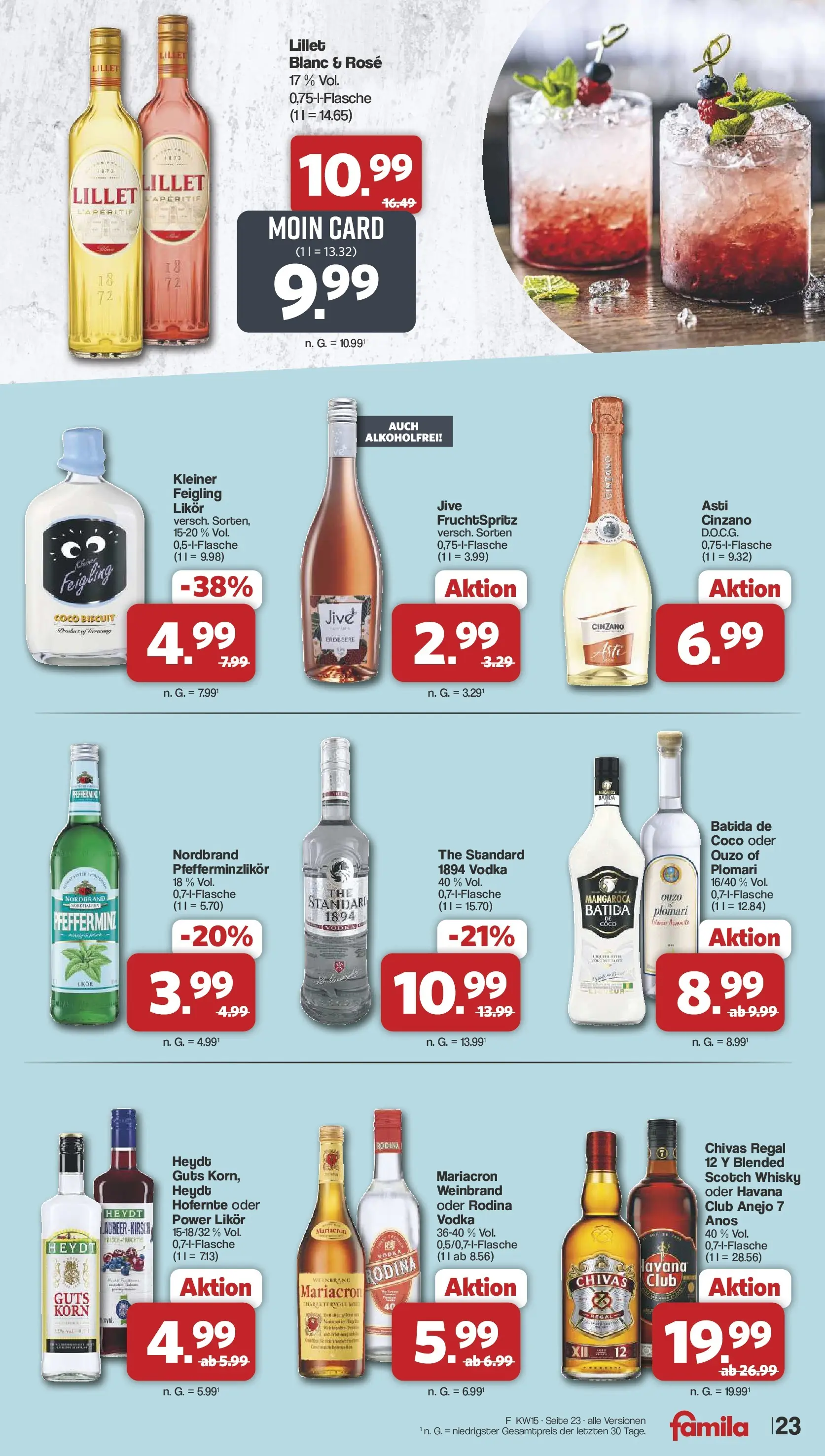 Famila Nordwest Wochenangebote (ab 07.04.2026) zum Blättern | Seite: 24 | Produkte: Whisky, Ouzo, Batida de coco, Lillet