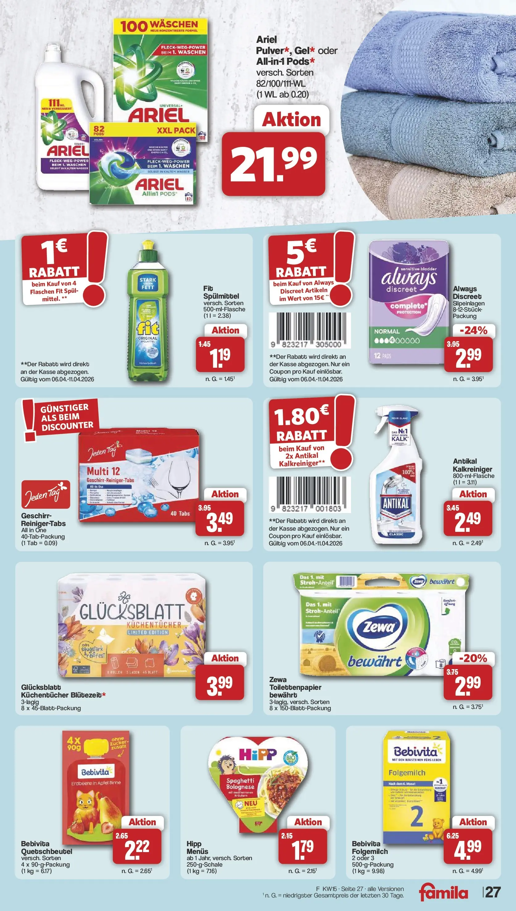 Famila Nordwest Wochenangebote (ab 07.04.2026) zum Blättern | Seite: 30 | Produkte: Äpfel, Zucker, Birne, Toilettenpapier