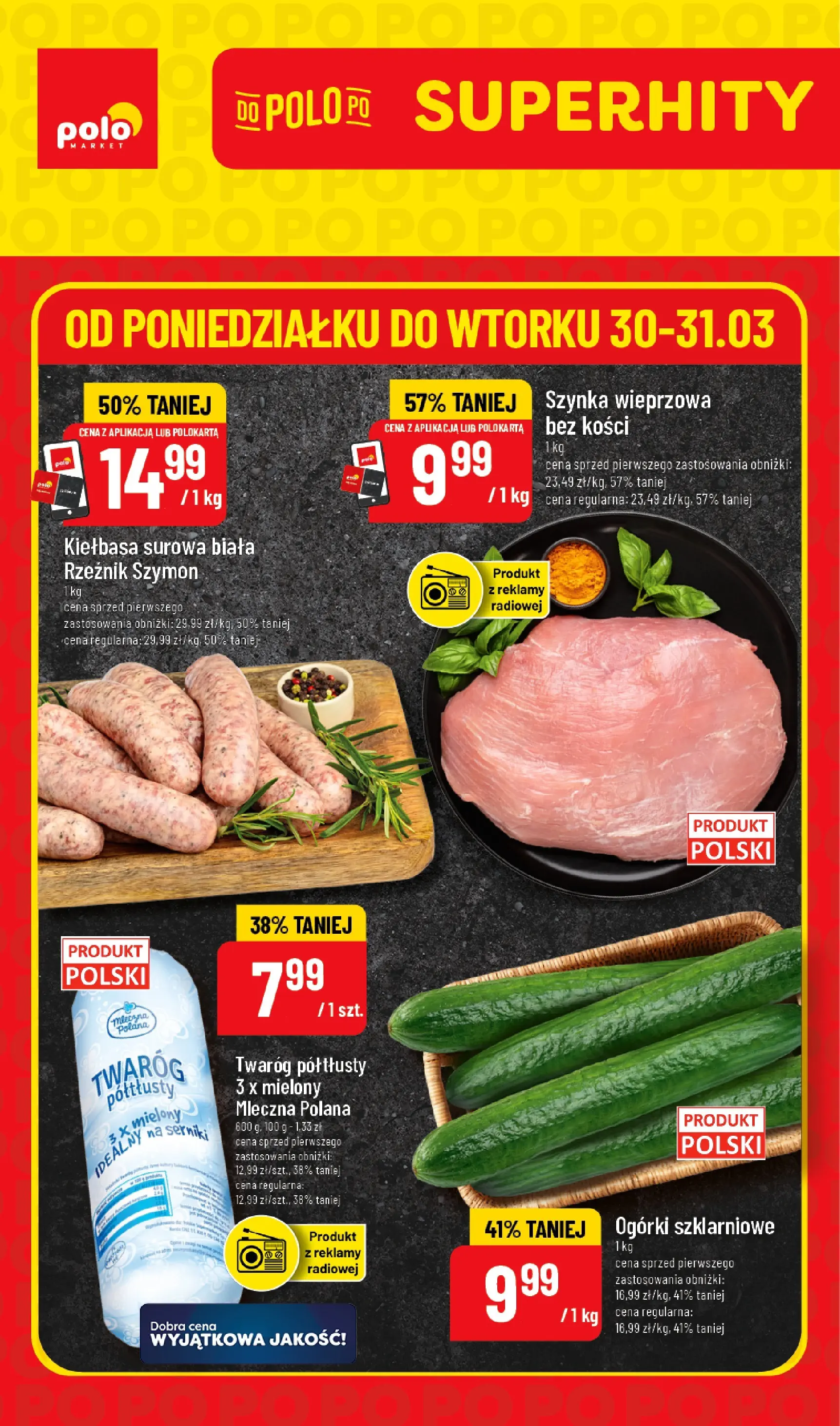 Nowa POLOmarket gazetka od jutra 30.03.2026 | Strona: 1 | Produkty: Twaróg półtłusty, Szynka wieprzowa, Szynka, Twaróg