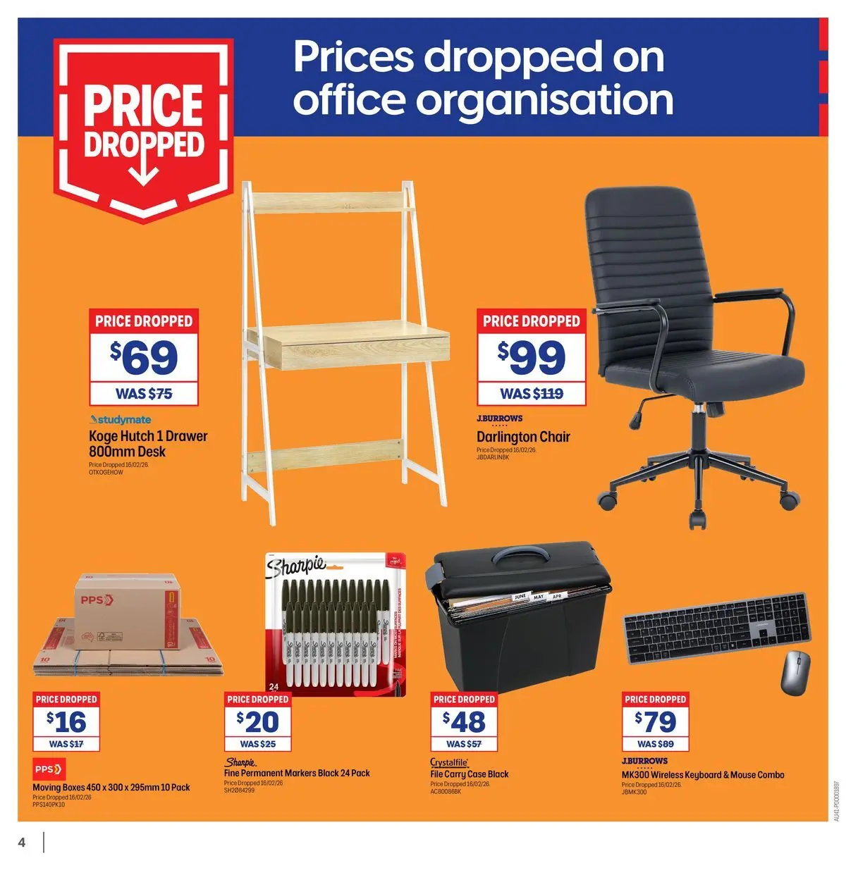 Officeworks - April Trade - 30/03/2026 > weekly / monthly specials | Page: 4 | Products: Chair, Desk, Mouse, Keyboard