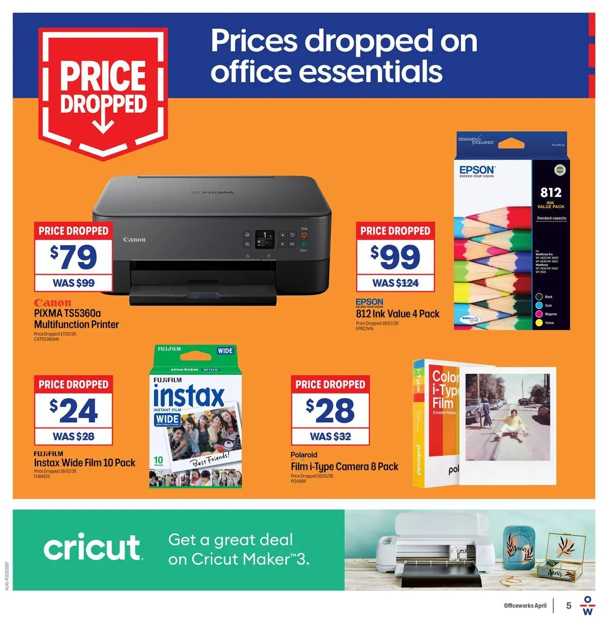 Officeworks - April Trade - 30/03/2026 > weekly / monthly specials | Page: 5 | Products: Printer, Camera