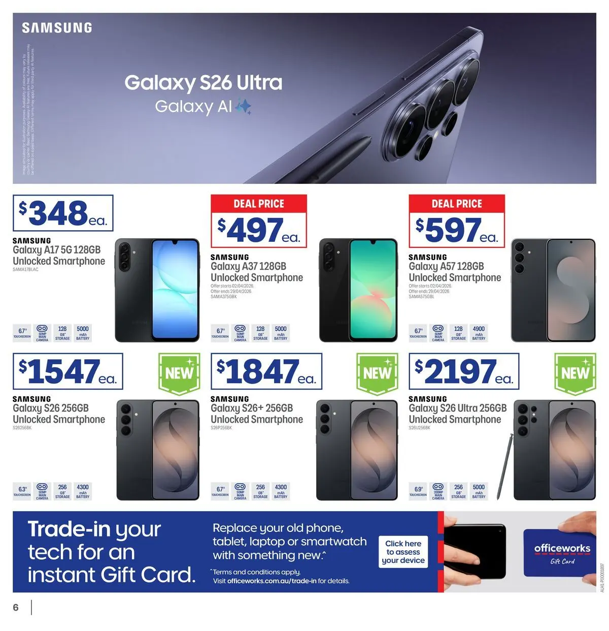 Officeworks - April Trade - 30/03/2026 > weekly / monthly specials | Page: 6 | Products: Battery, Smartphone, Camera, Smartwatch
