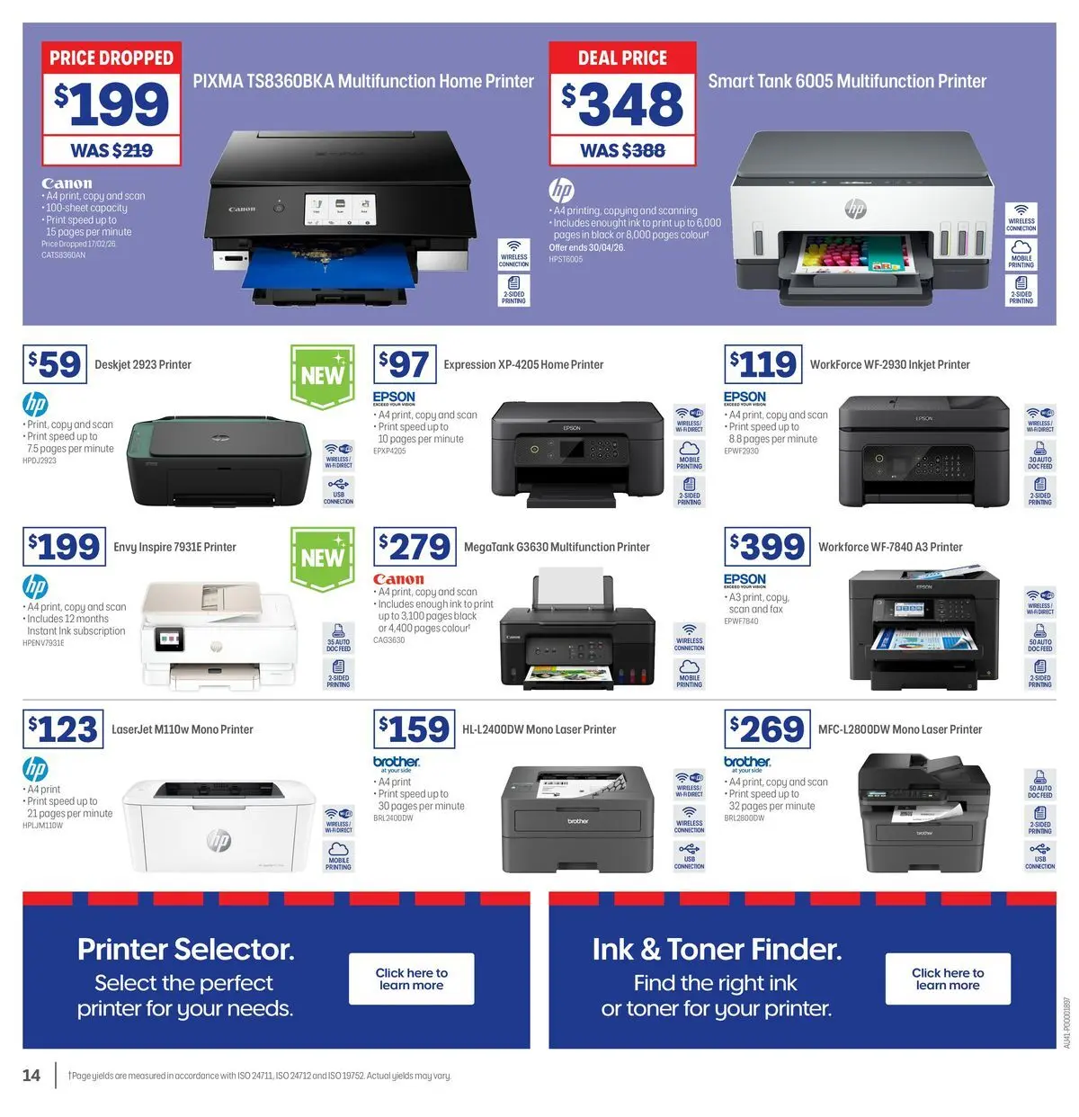 Officeworks - April Trade - 30/03/2026 > weekly / monthly specials | Page: 14 | Products: Inkjet printer, Laser printer, Toner, Mobile